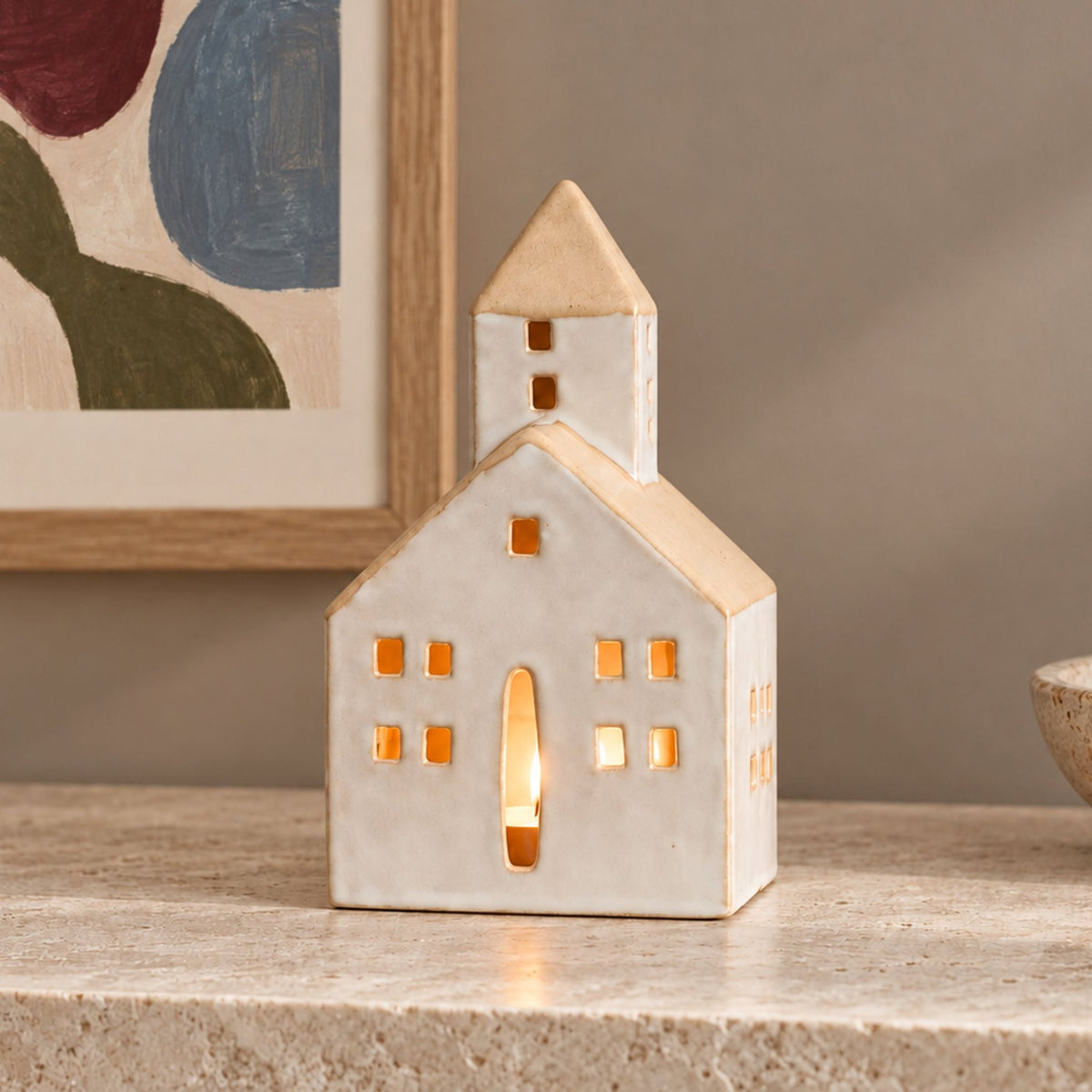 White Church House Ceramic Tea light Holder - Mac and Lilly