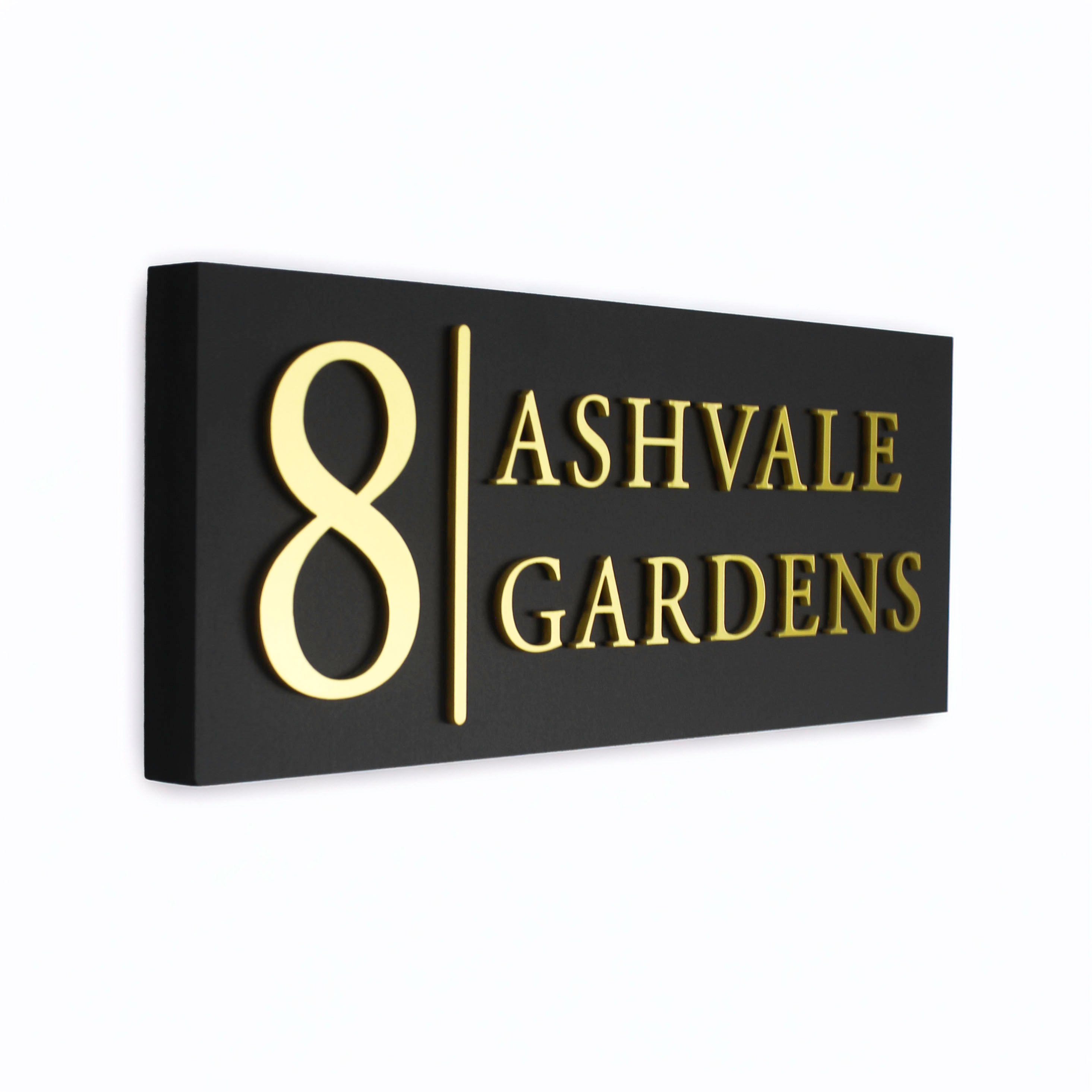 Raised Design House Sign with Vertical Line, Personalised Outdoor Plaque