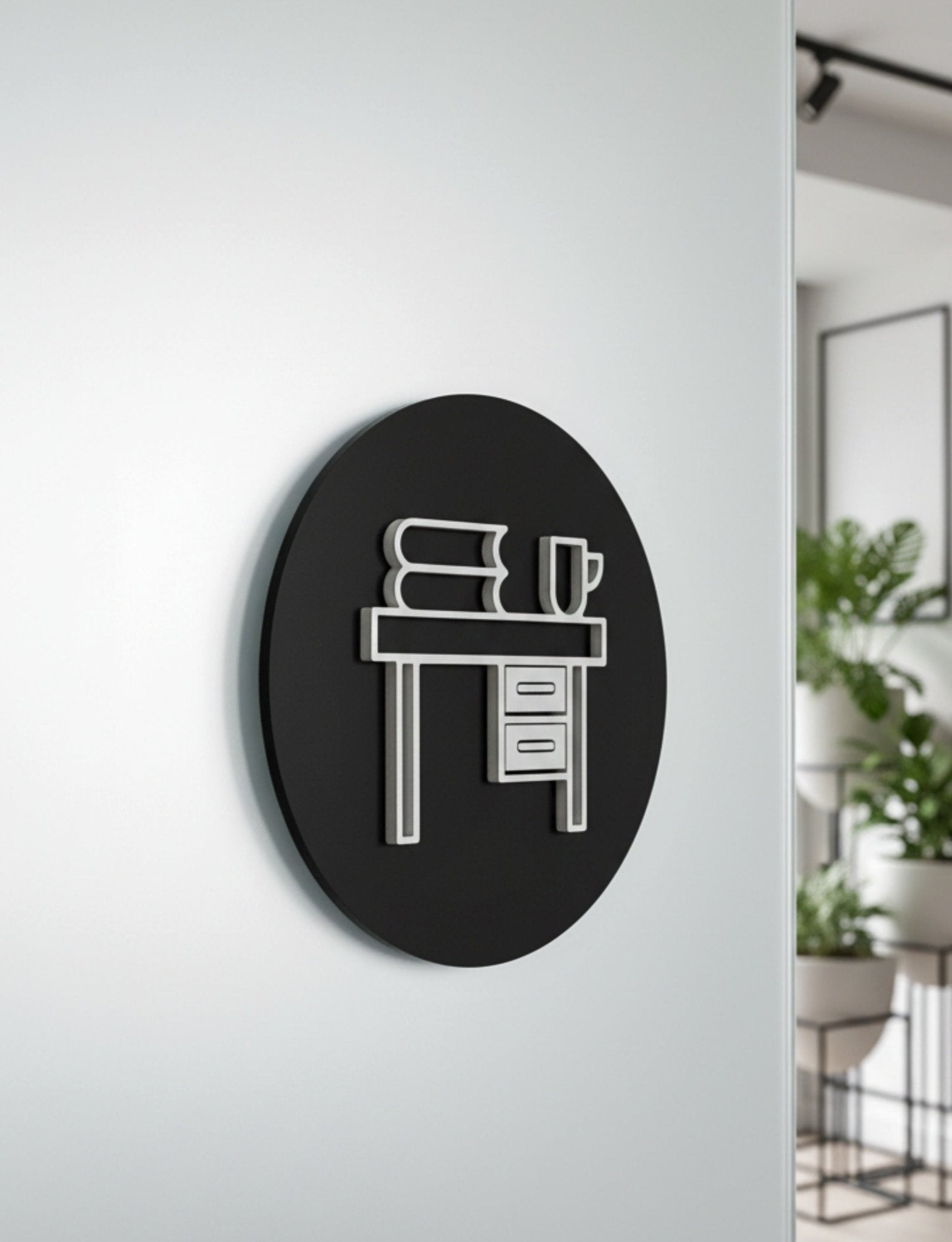 Office Desk with Files and Coffee Cup Door Plaque – Available in Two Sizes - Mac and Lilly