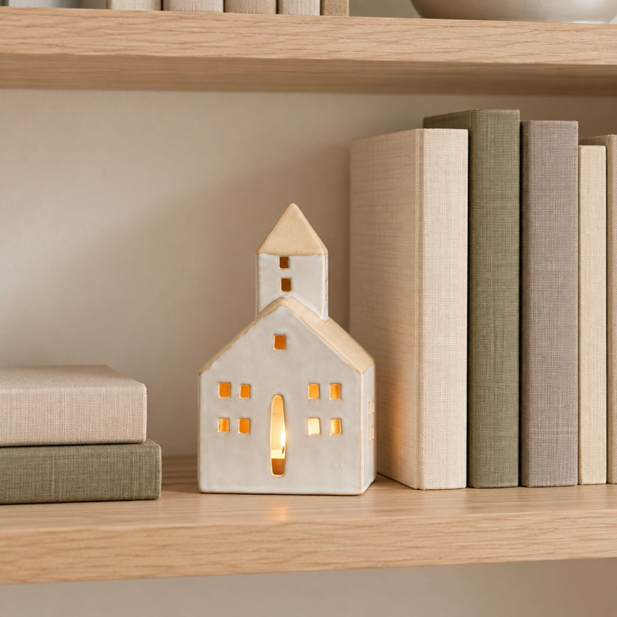 White Church House Ceramic Tea light Holder - Mac and Lilly