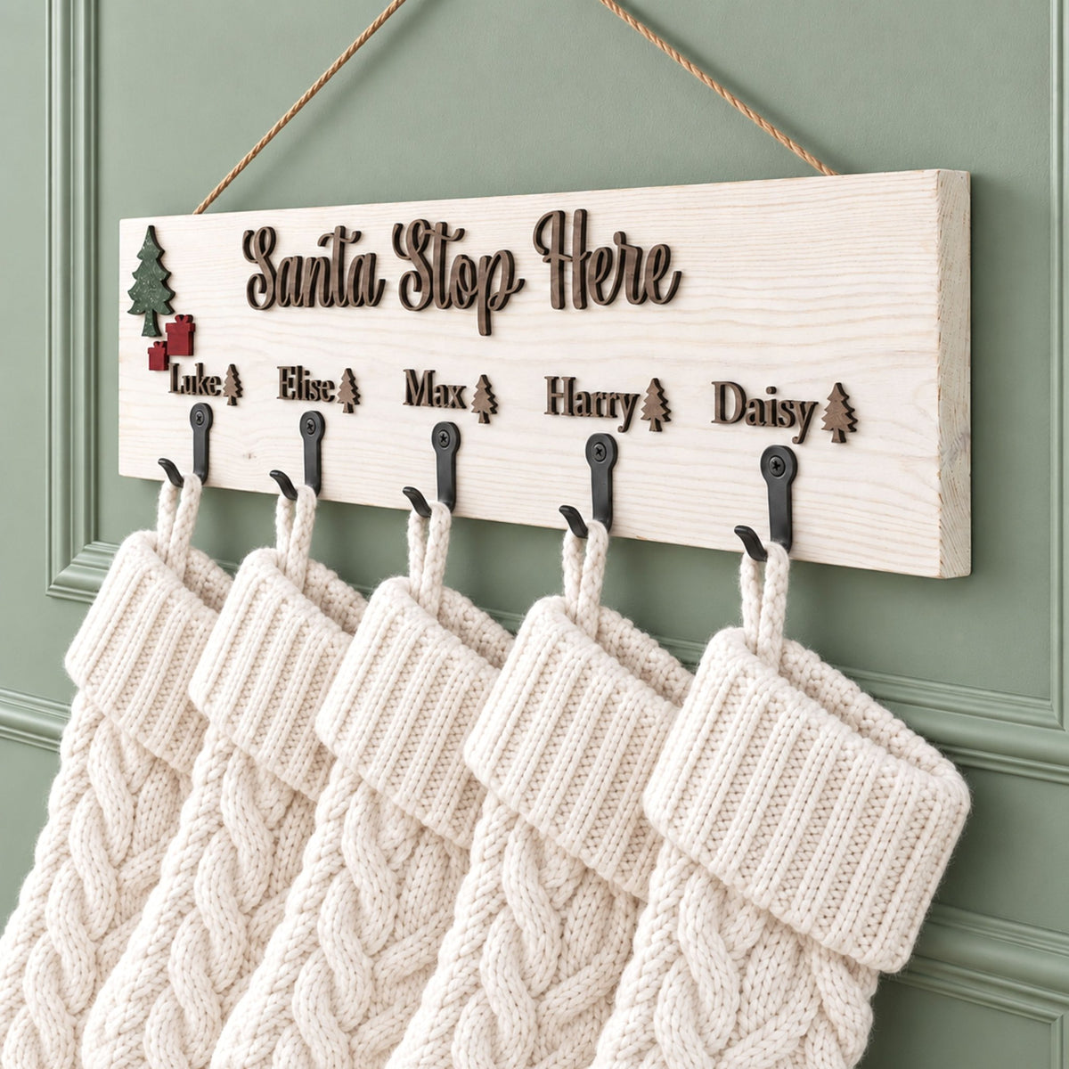 Personalised Family Christmas Stocking Holder with Raised Walnut Names | Various Sizes - Mac and Lilly