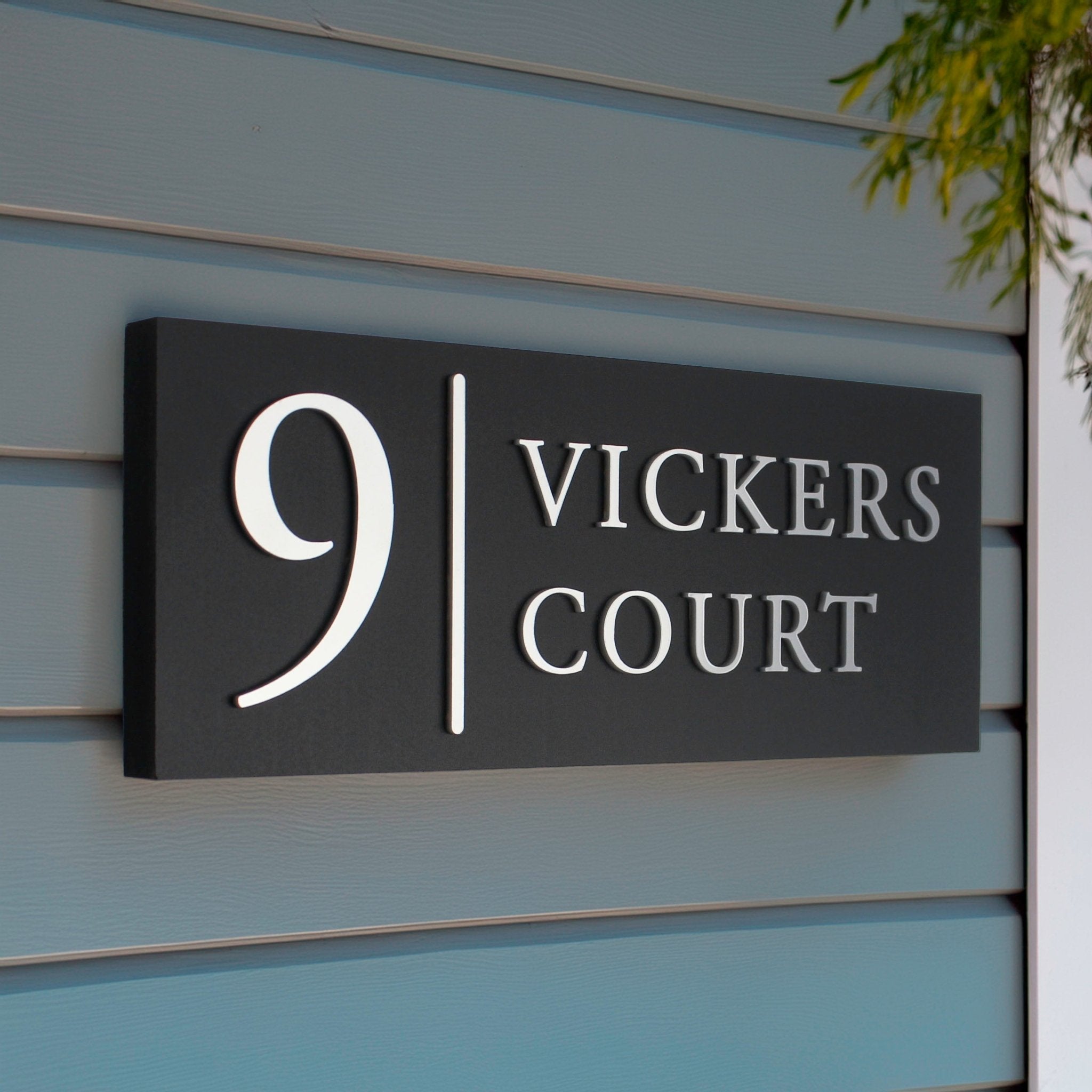 Raised Design House Sign with Vertical Line, Personalised Outdoor Plaque - Mac and Lilly