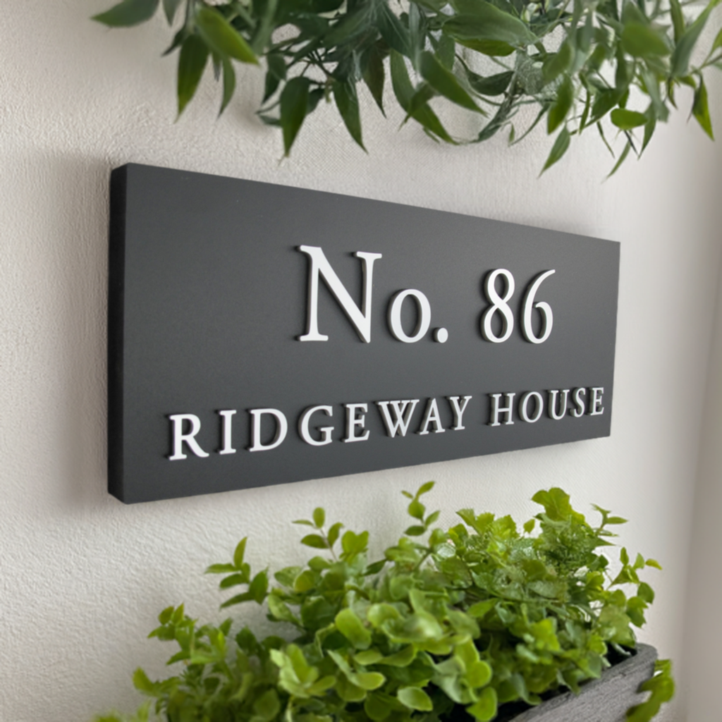 Personalised weather-resistant house sign with two lines of text layout, ideal for homes, gates, or businesses.
