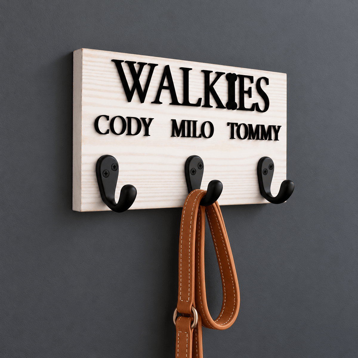 Personalised Wooden Dog Lead Holder with Black Raised Lettering| 2 Sizes - Mac and Lilly
