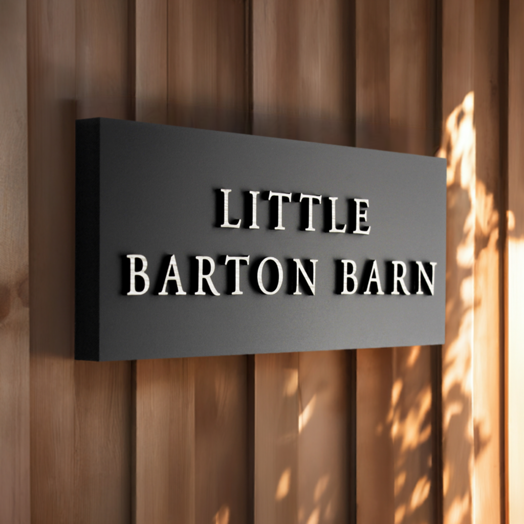 Matte black outdoor durable house sign, address sign in wood effect raised lettering