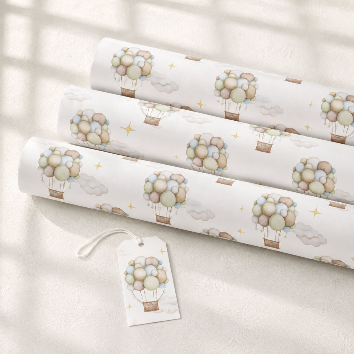 Gift wrapped in Pastel Hot Air Balloon paper with matching gift tag