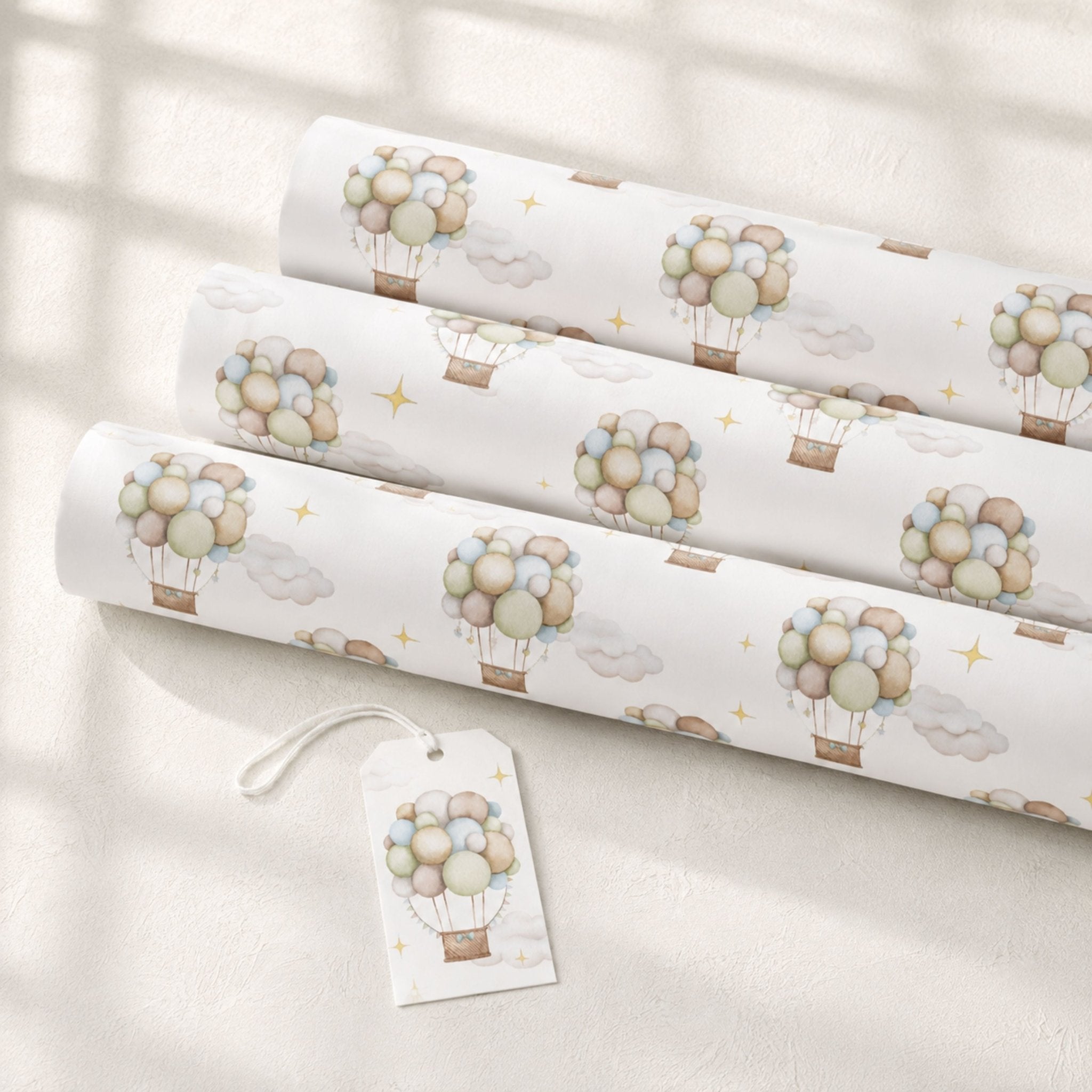 Gift wrapped in Pastel Hot Air Balloon paper with matching gift tag