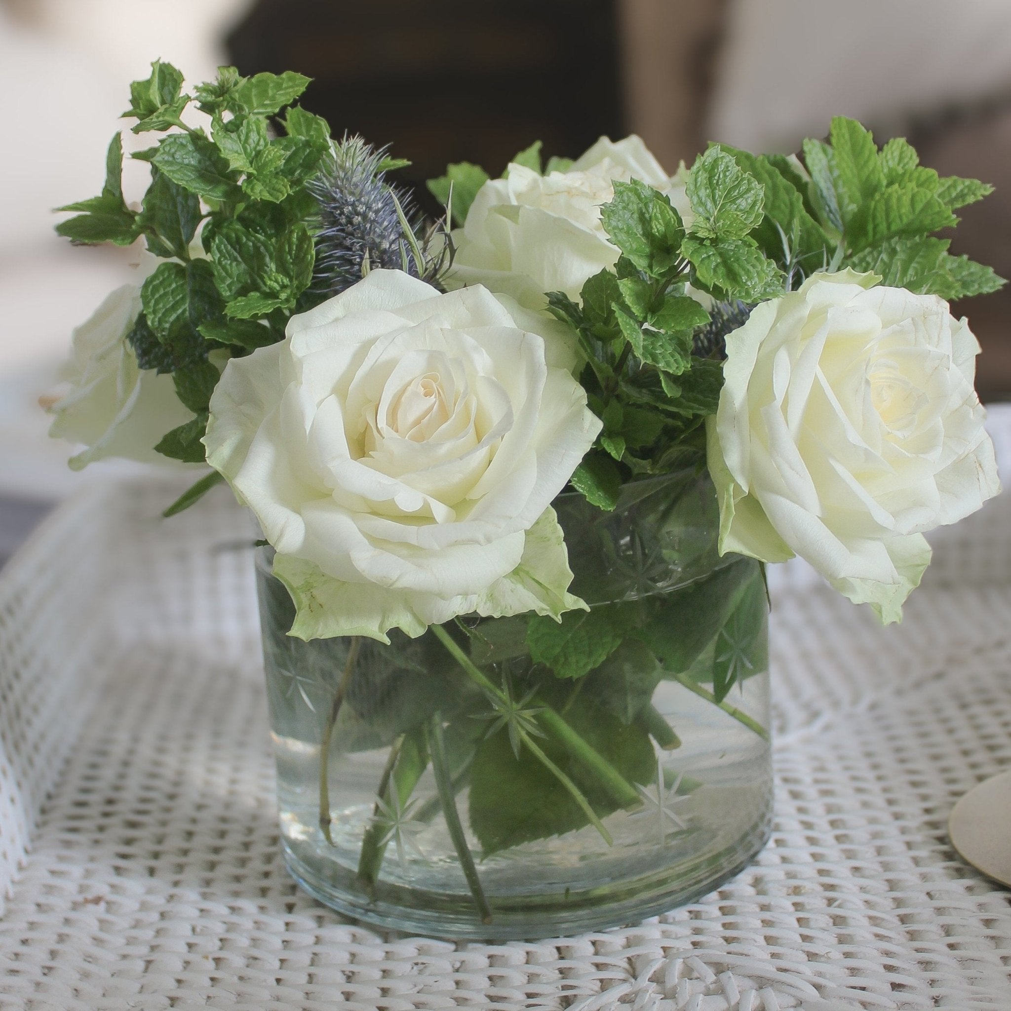 Wide Glass Vase with Etched Stars - Mac and Lilly