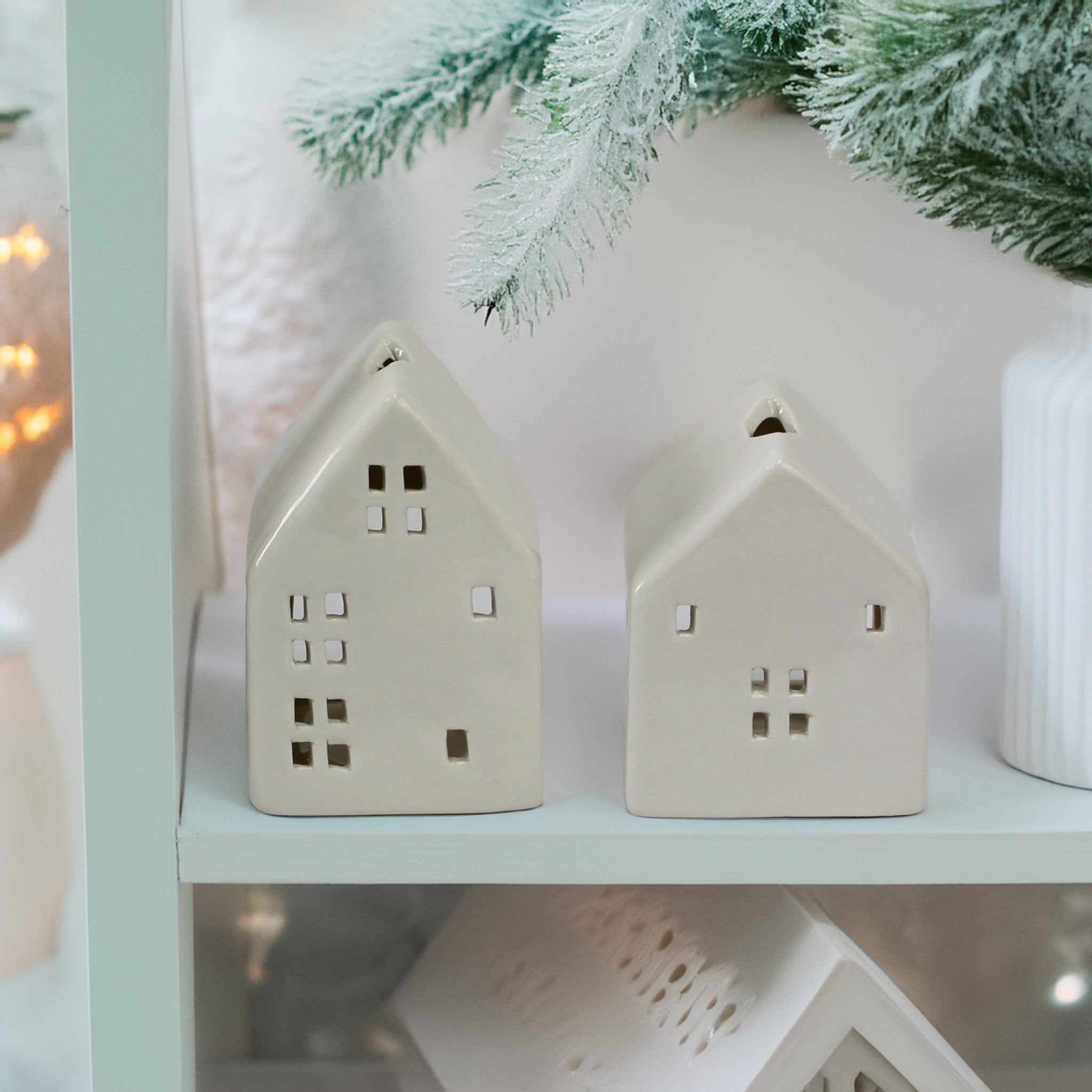 White Ceramic Tea Light Houses – Two Sizes - Mac and Lilly
