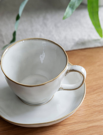 White Ceramic Glaze Cup and Saucer