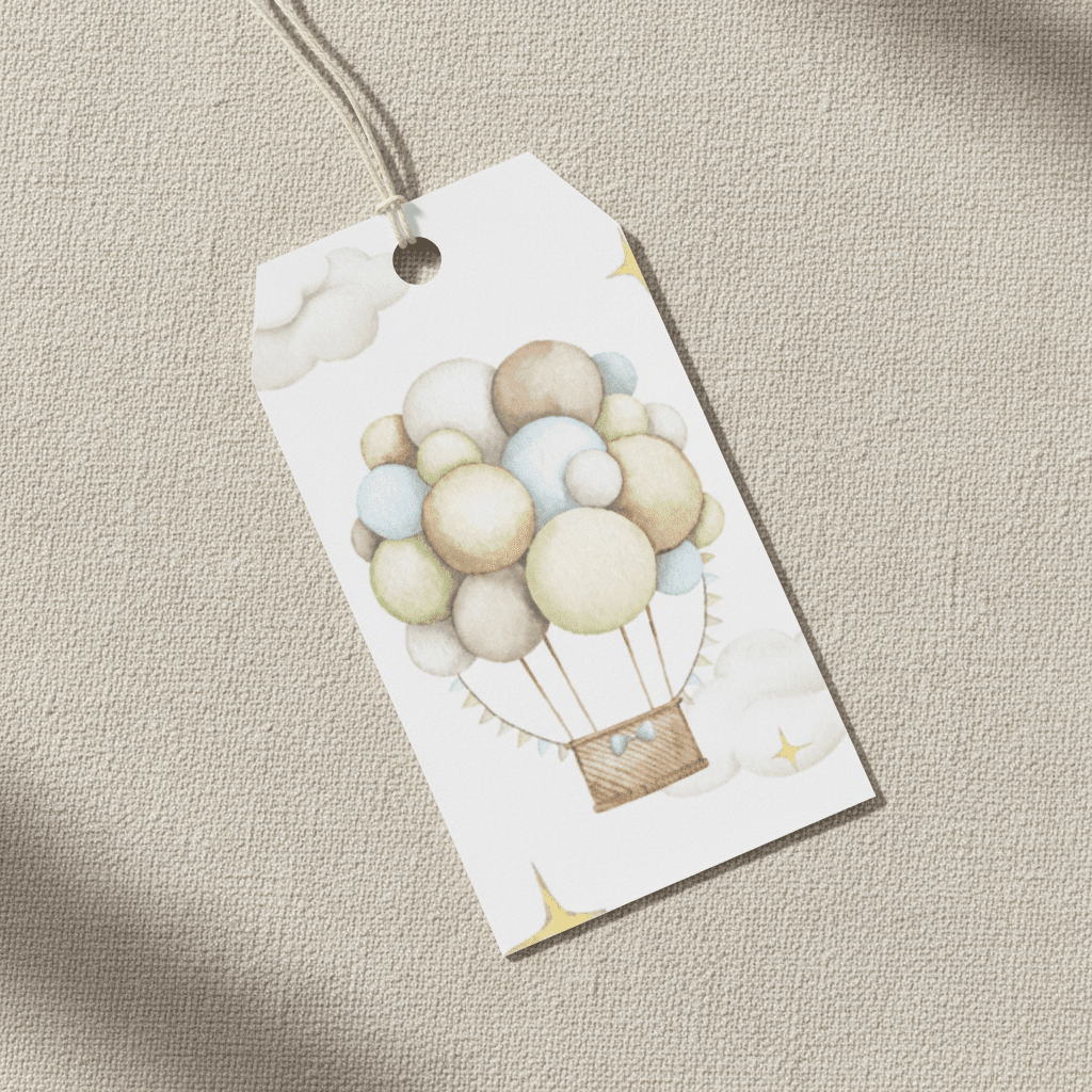 Matching gift tags included with Pastel Hot Air Balloon wrapping paper