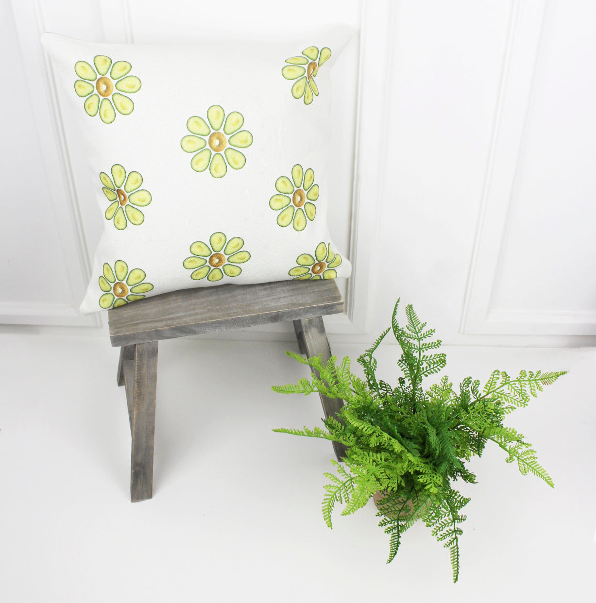 Yummy Avocado and Bagel Flower Linen Cushion