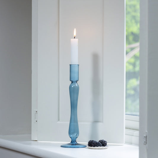Elegant Cornflower Blue Glass Candlestick