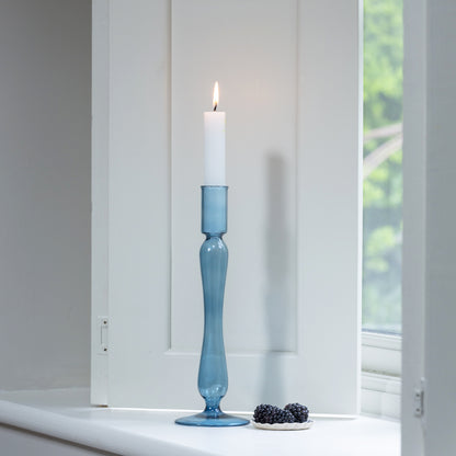 Elegant Cornflower Blue Glass Candlestick