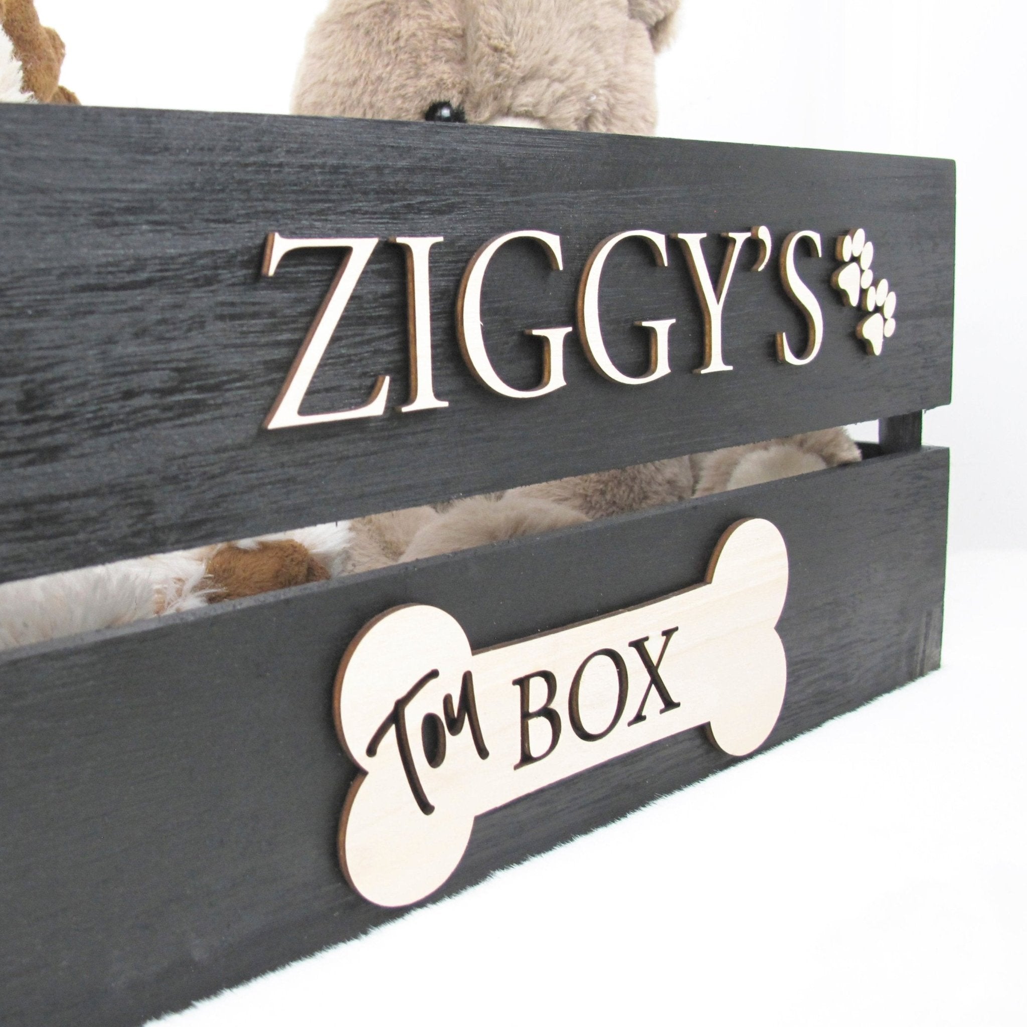 Personalised Wooden Pet Toy Box - Mac and Lilly