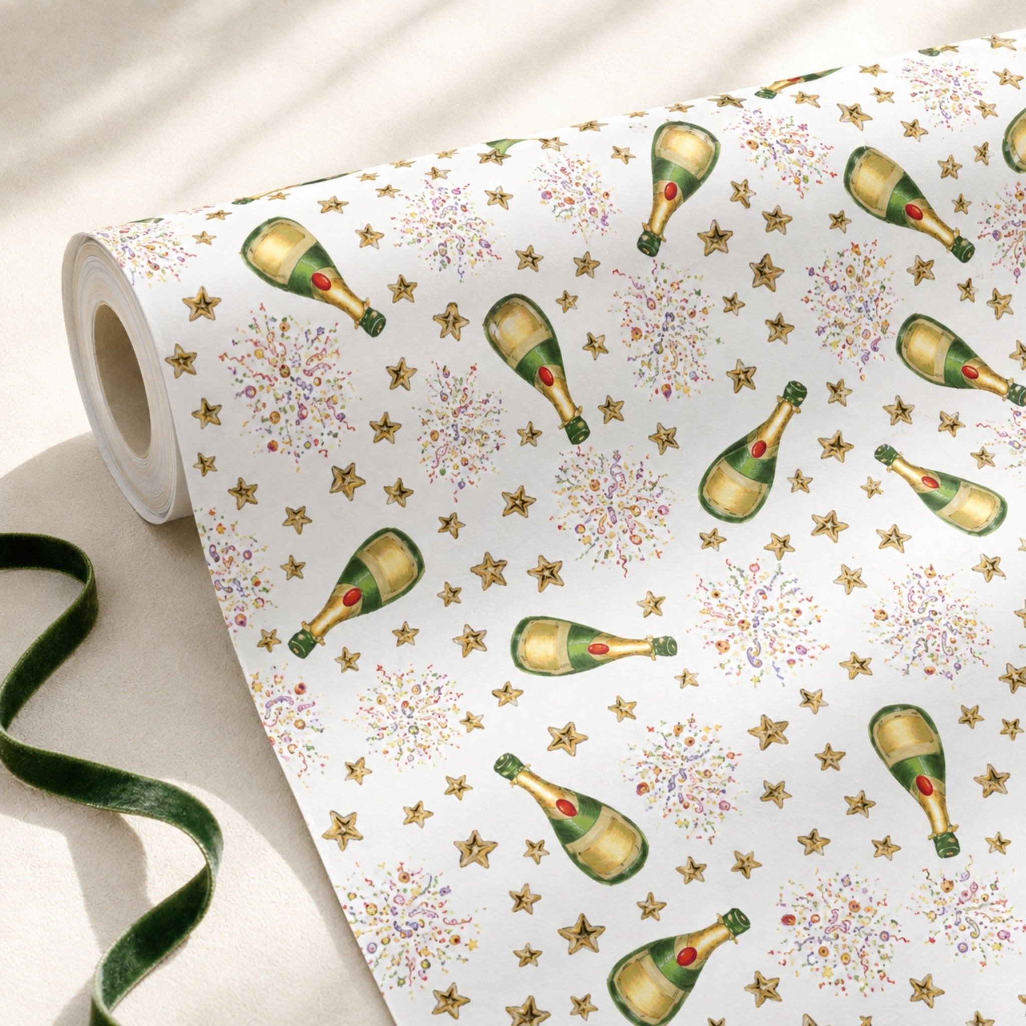 Champagne Celebration Gift Wrapping Paper | 50 x 85cm Sheets & 2m Roll | Premium 140gsm - Mac and Lilly
