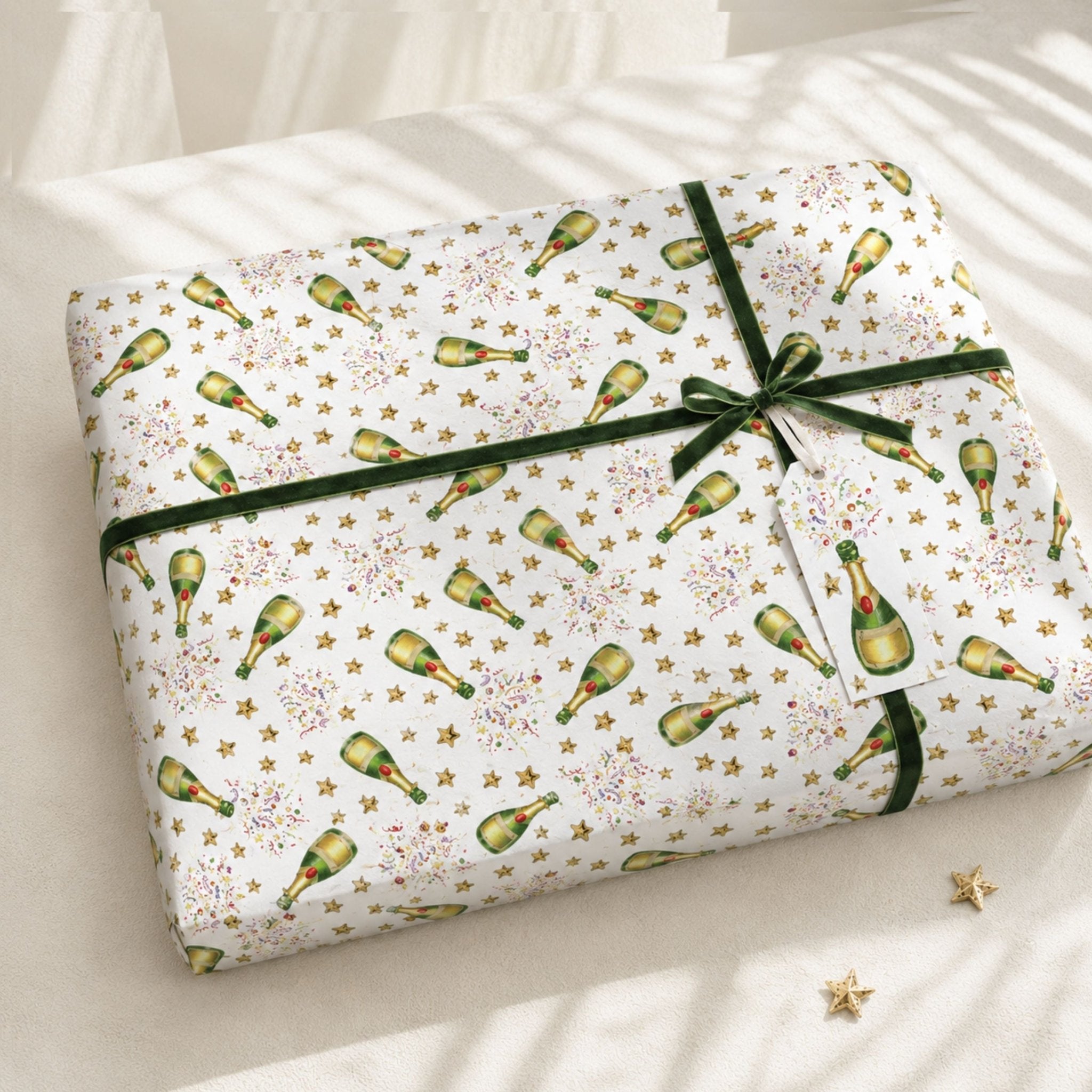 Champagne Celebration Gift Wrapping Paper | 50 x 85cm Sheets & 2m Roll | Premium 140gsm - Mac and Lilly