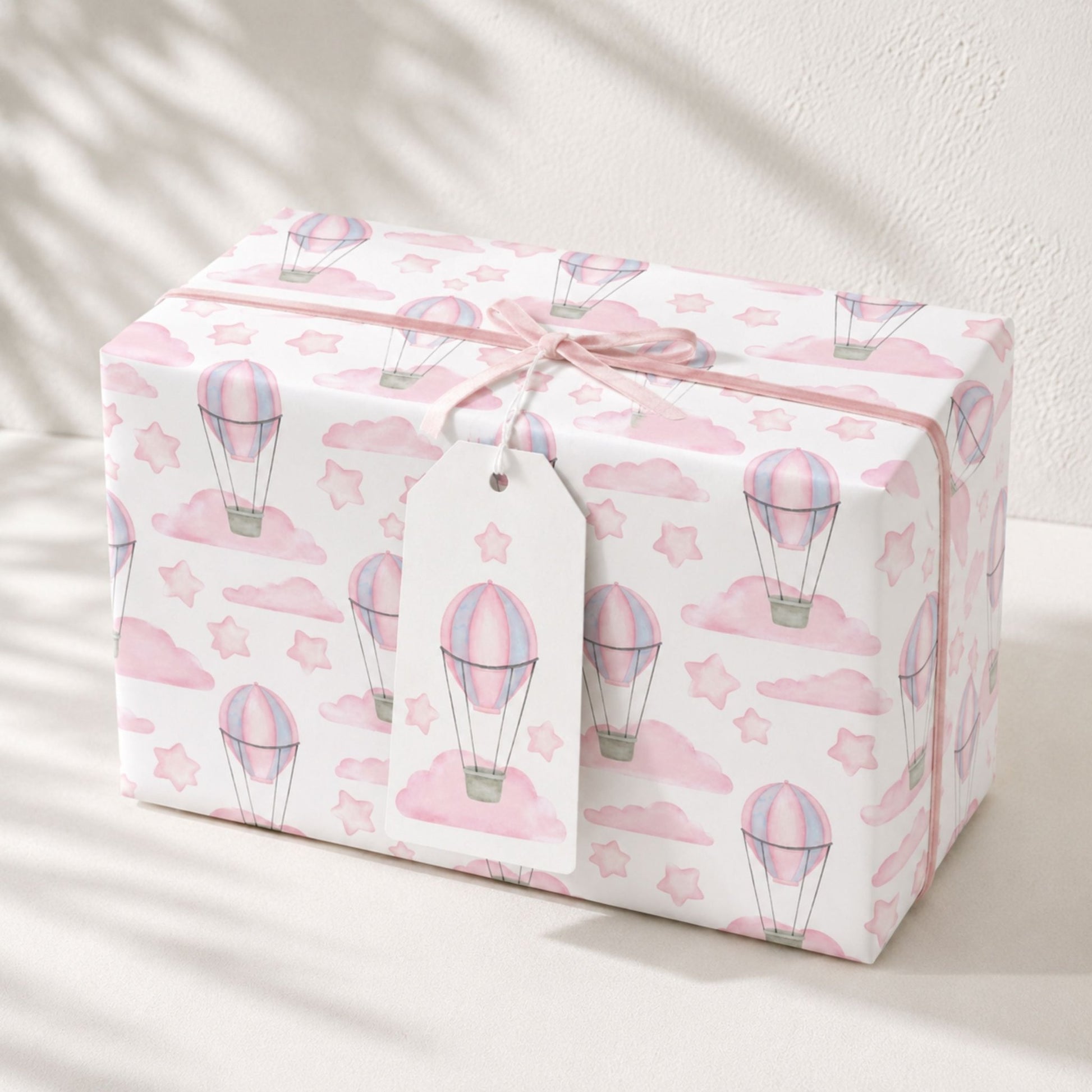 Hot Air Balloon Gift Wrap | Pink or Blue, Larger Sheets & 2m Roll - Mac and Lilly