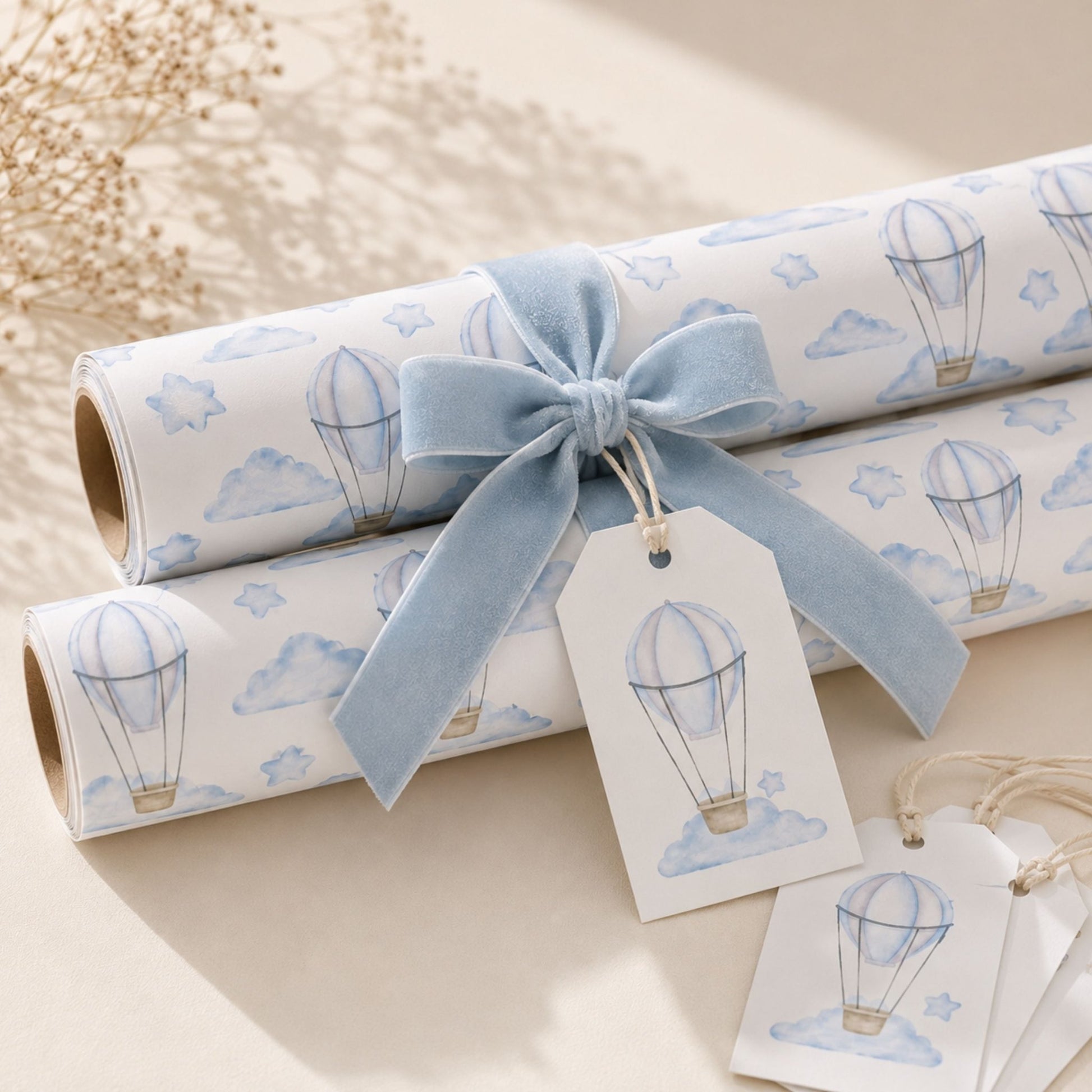 Hot Air Balloon Gift Wrap | Pink or Blue, Larger Sheets & 2m Roll - Mac and Lilly