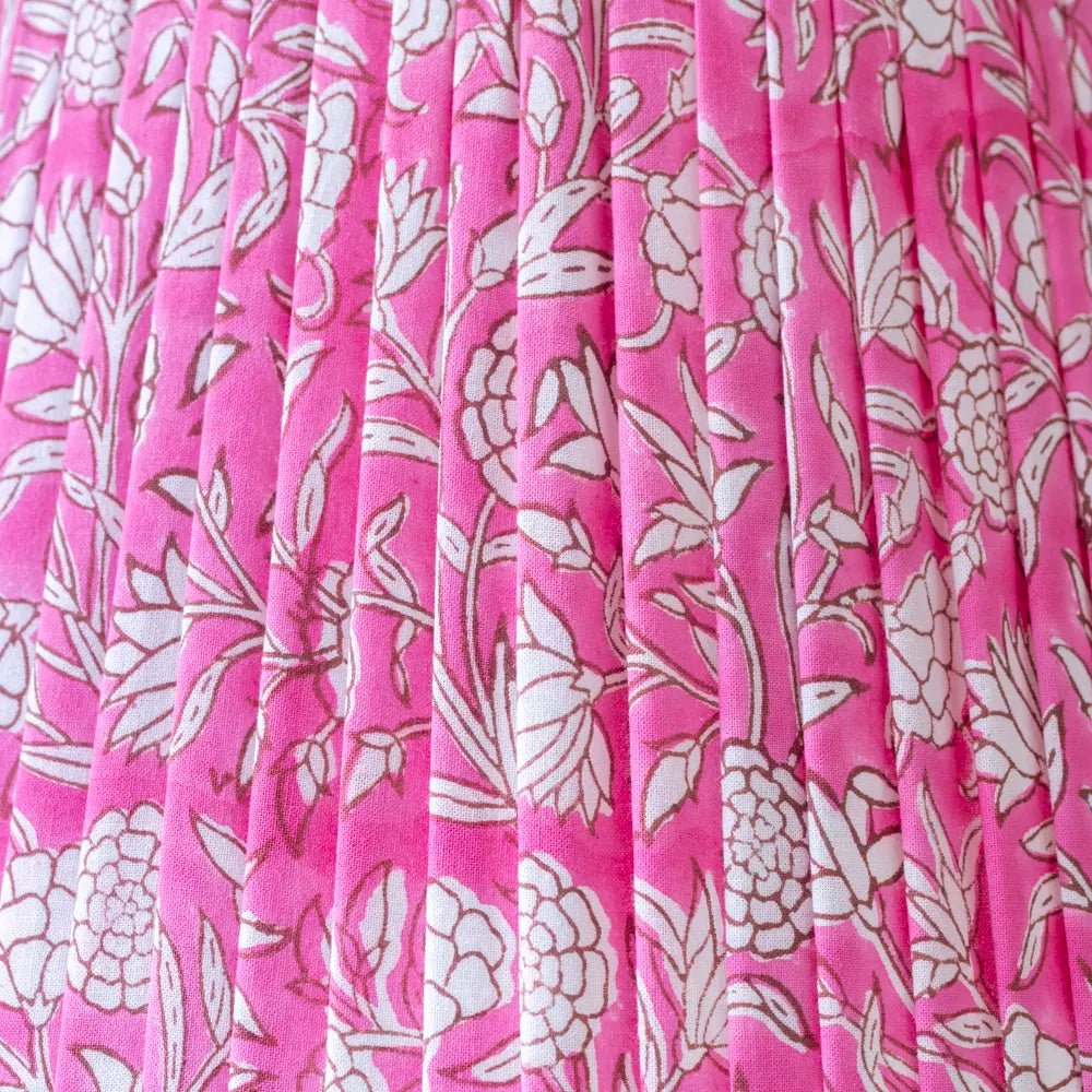 Pleated Lampshade – Pink Floral Block Print (35cm) - Mac and Lilly
