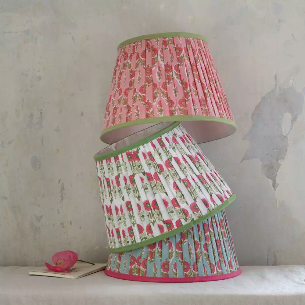 Pleated Cotton Lampshade – Natural with Green Trim - Mac and Lilly