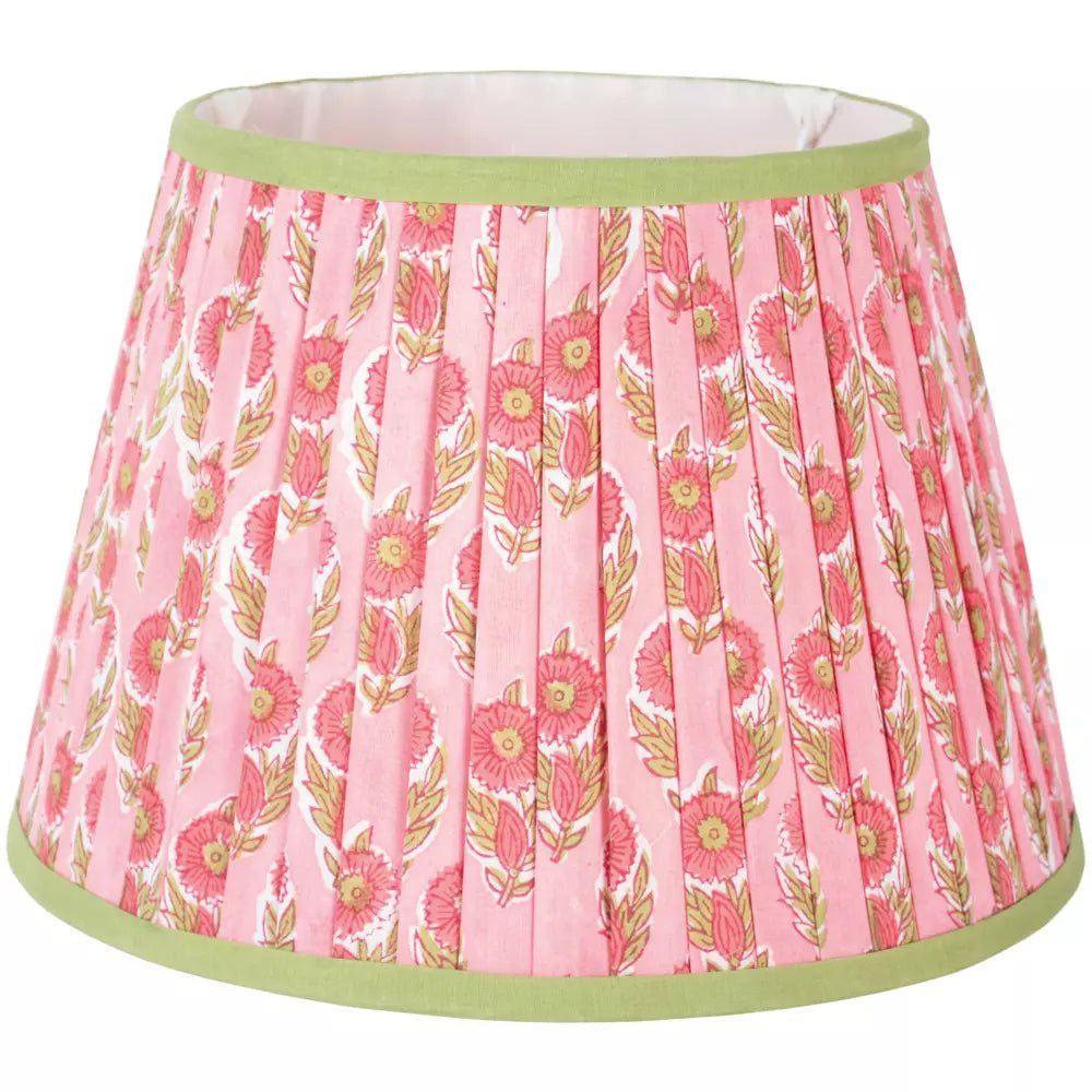 Pleated Cotton Lampshade – Raspberry with Green Trim - Mac and Lilly