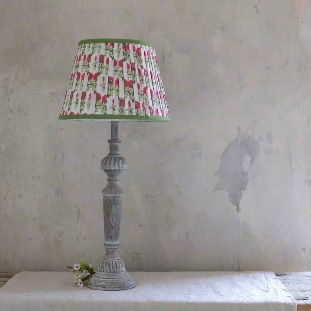 Pleated Cotton Lampshade – Natural with Green Trim - Mac and Lilly