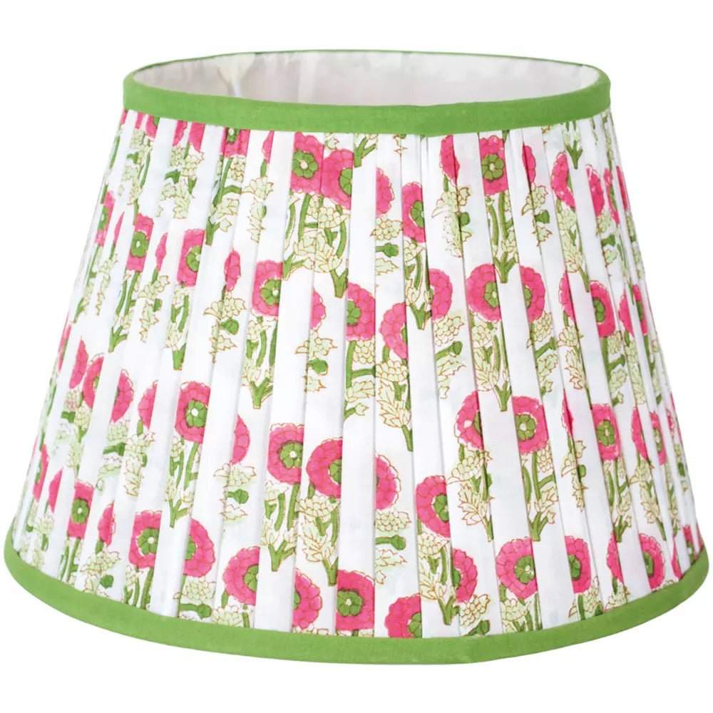 Pleated Cotton Lampshade – Natural with Green Trim - Mac and Lilly
