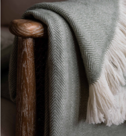 Stockwell Herringbone Sage Green Throw