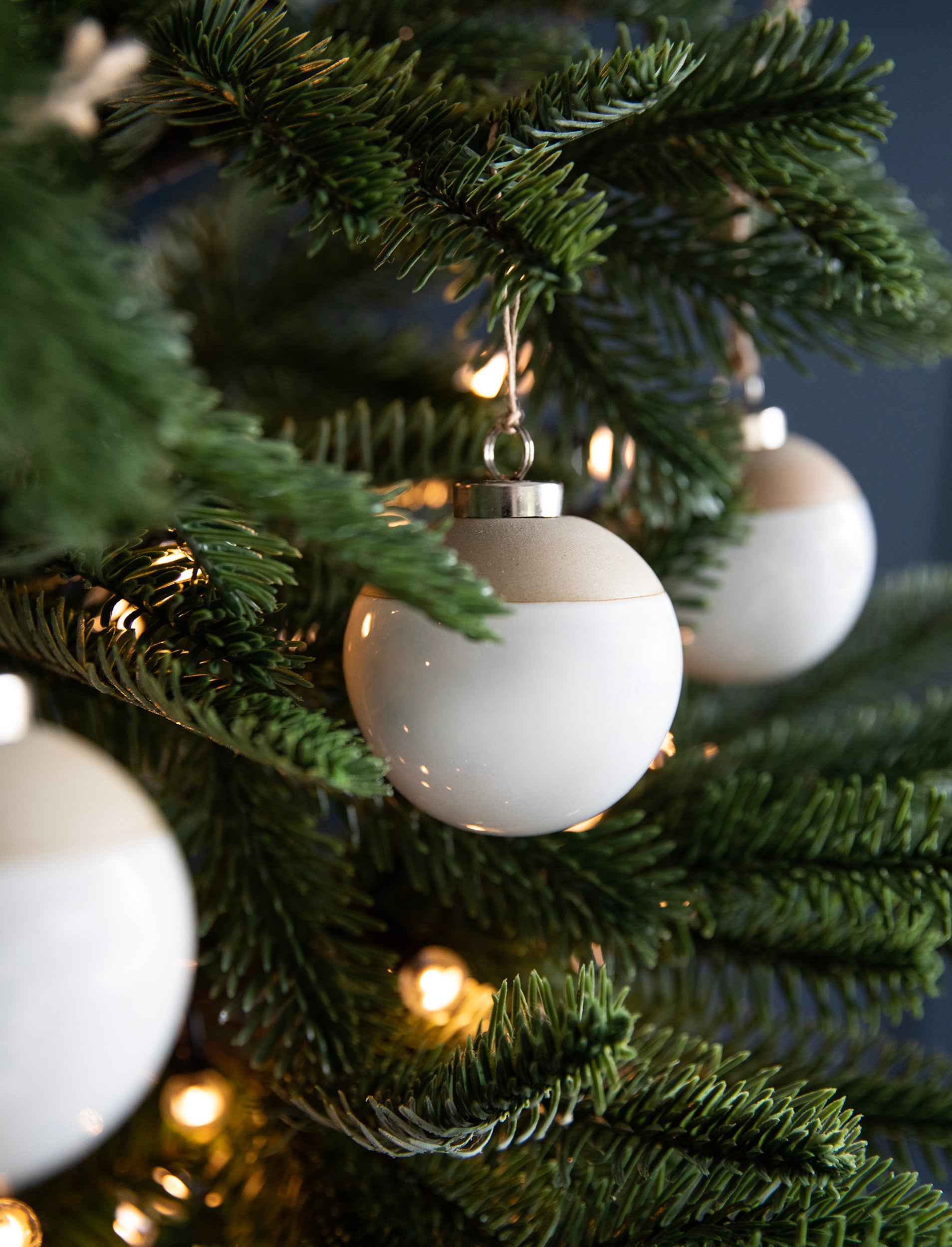 Stone and White Christmas Baubles