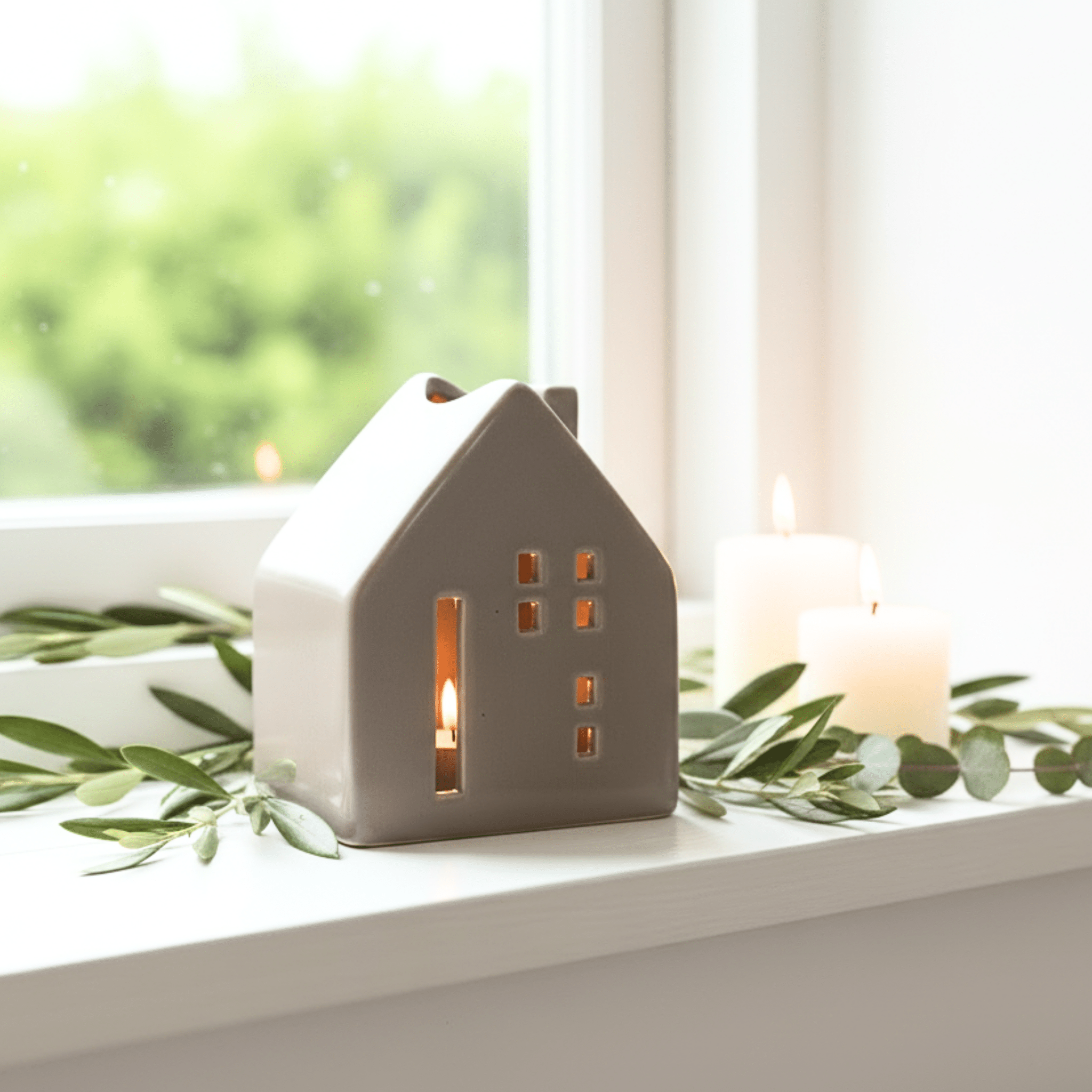 Ceramic Barn House Tea light Holder  Rustic Style