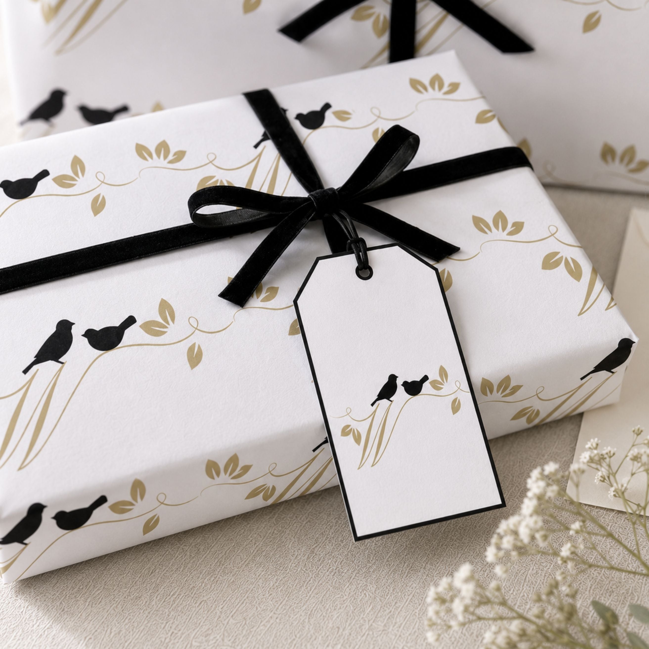 Elegant Birds Gift Wrap | Larger 50 × 85cm Sheets & 2m Roll