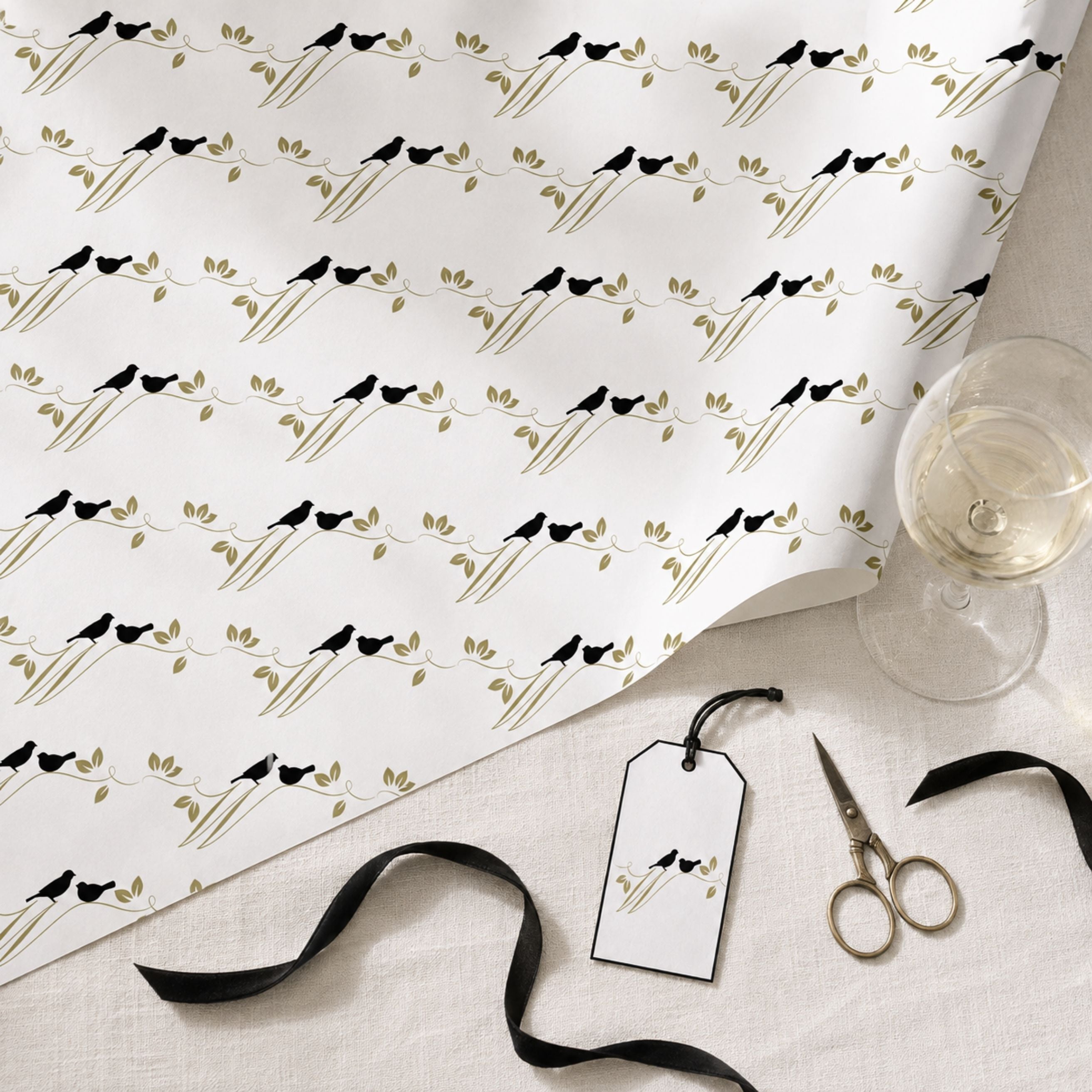 Elegant Birds Gift Wrap | Larger 50 × 85cm Sheets & 2m Roll