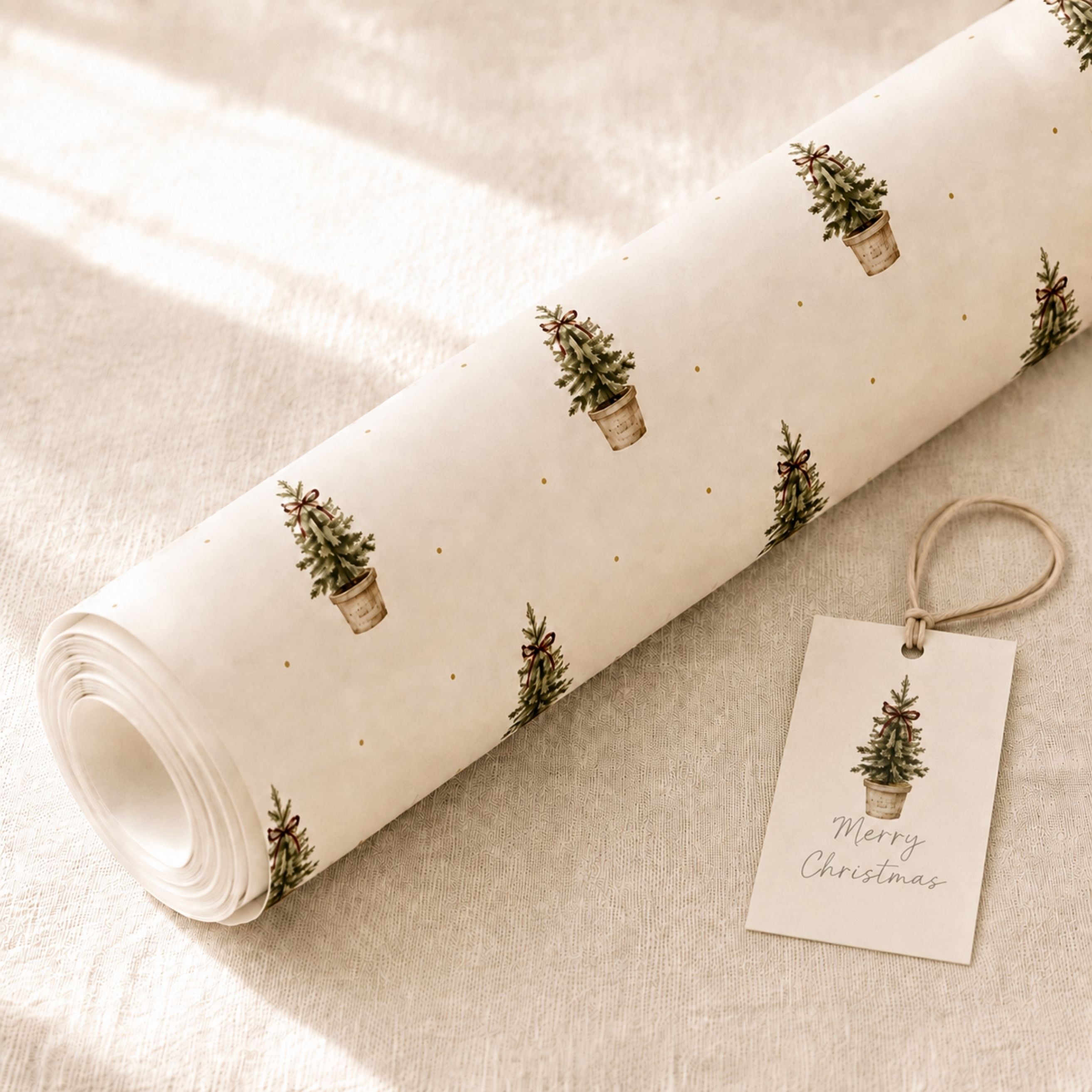 Rustic Christmas Tree Wrapping Paper | Luxury 140gsm Gift Wrap with Matching Tags