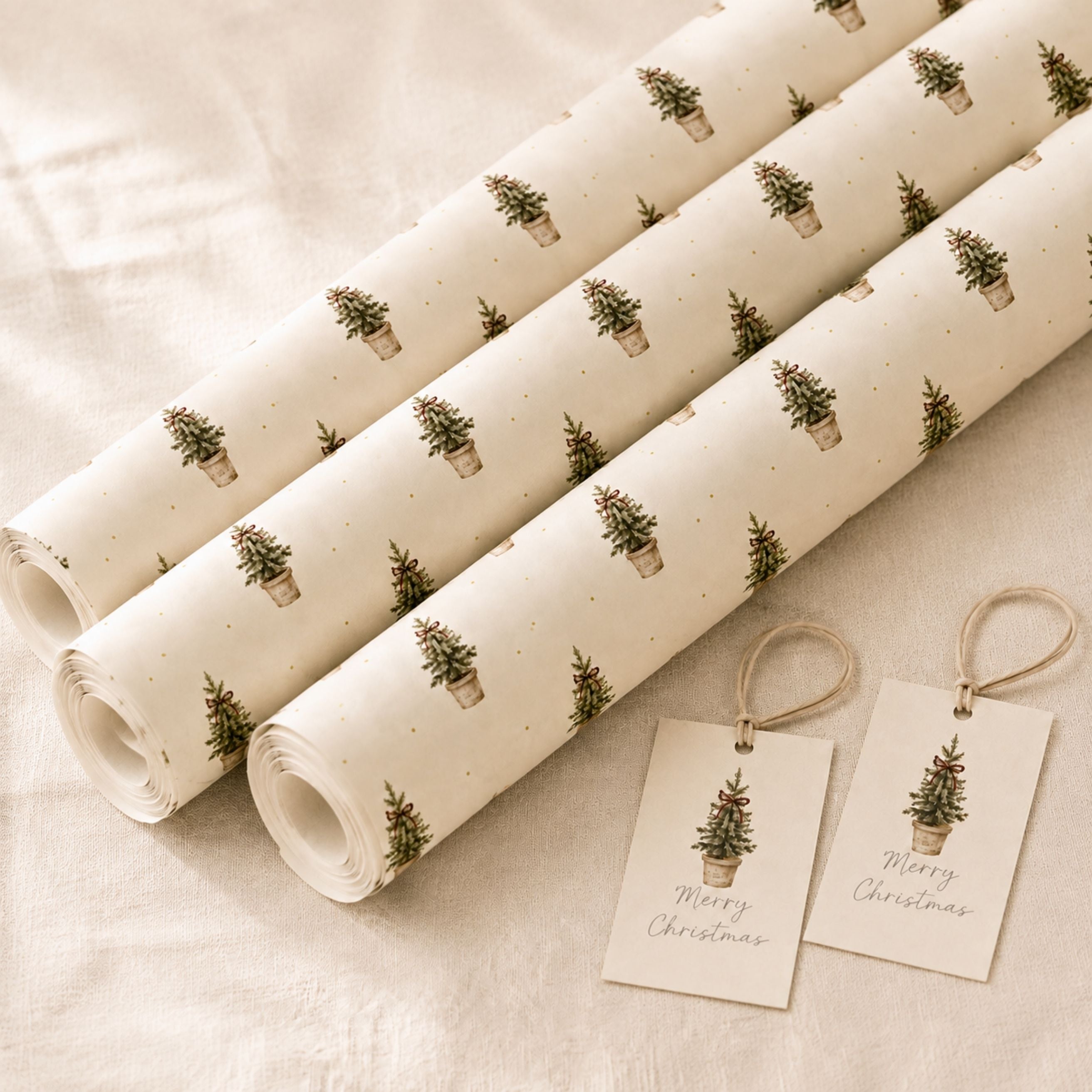 Rustic Christmas Tree Wrapping Paper | Luxury 140gsm Gift Wrap with Matching Tags