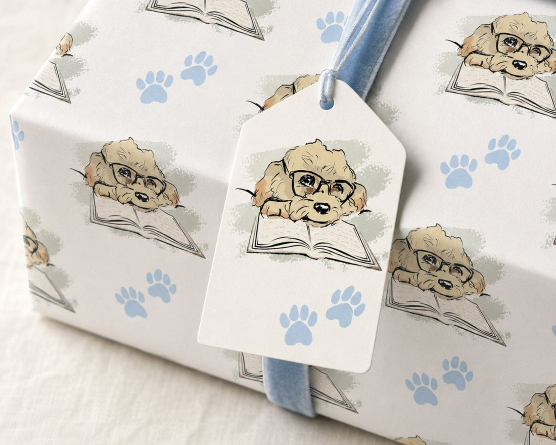 Matching gift tags with ribbon included with Cavapoo dog wrapping paper