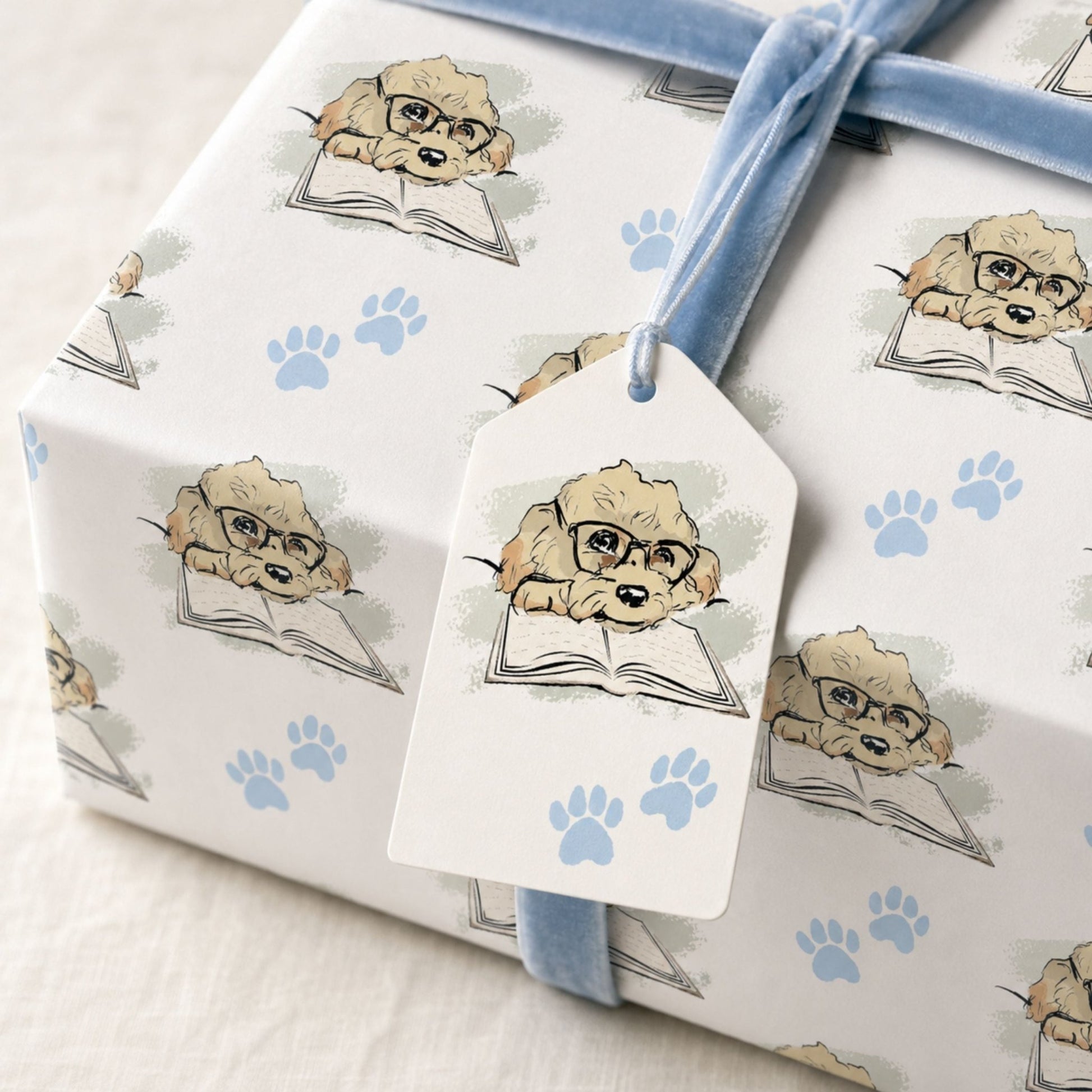 Matching gift tags with ribbon included with Cavapoo dog wrapping paper