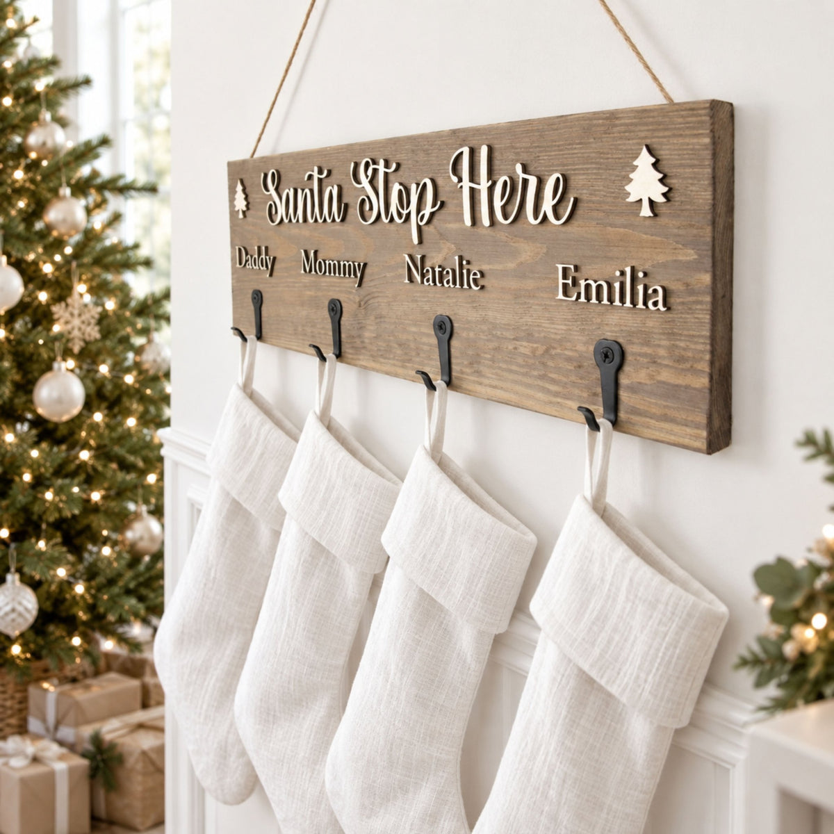 Personalised 'Santa Stop Here' Stocking Hanger | Various Sizes - Mac and Lilly