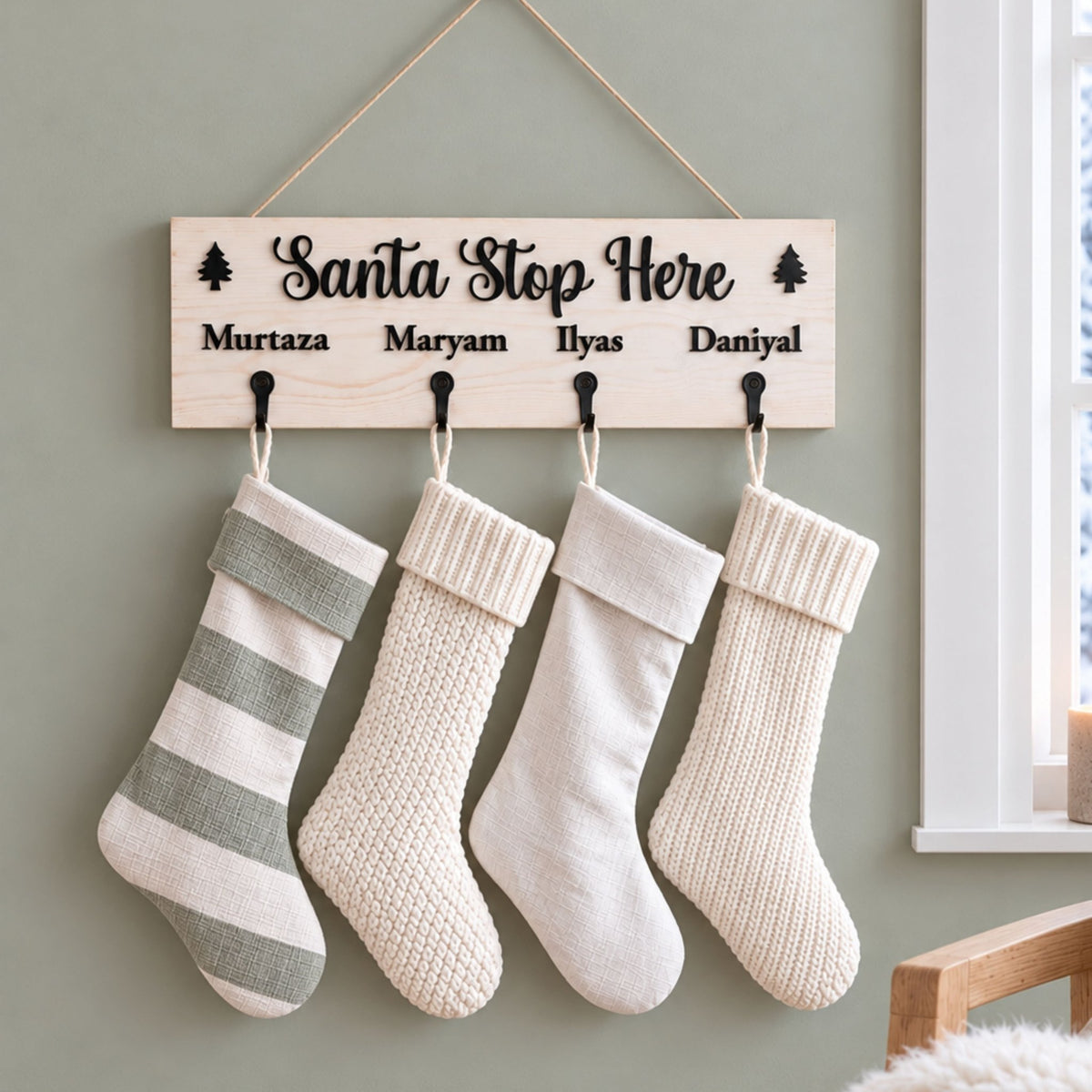Personalised 'Santa Stop Here' Stocking Hanger | Various Sizes - Mac and Lilly