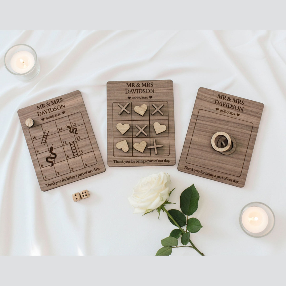 Wedding & Dining Games – Snakes and Ladders, Hearts & Crosses, Ring Toss - Mac and Lilly