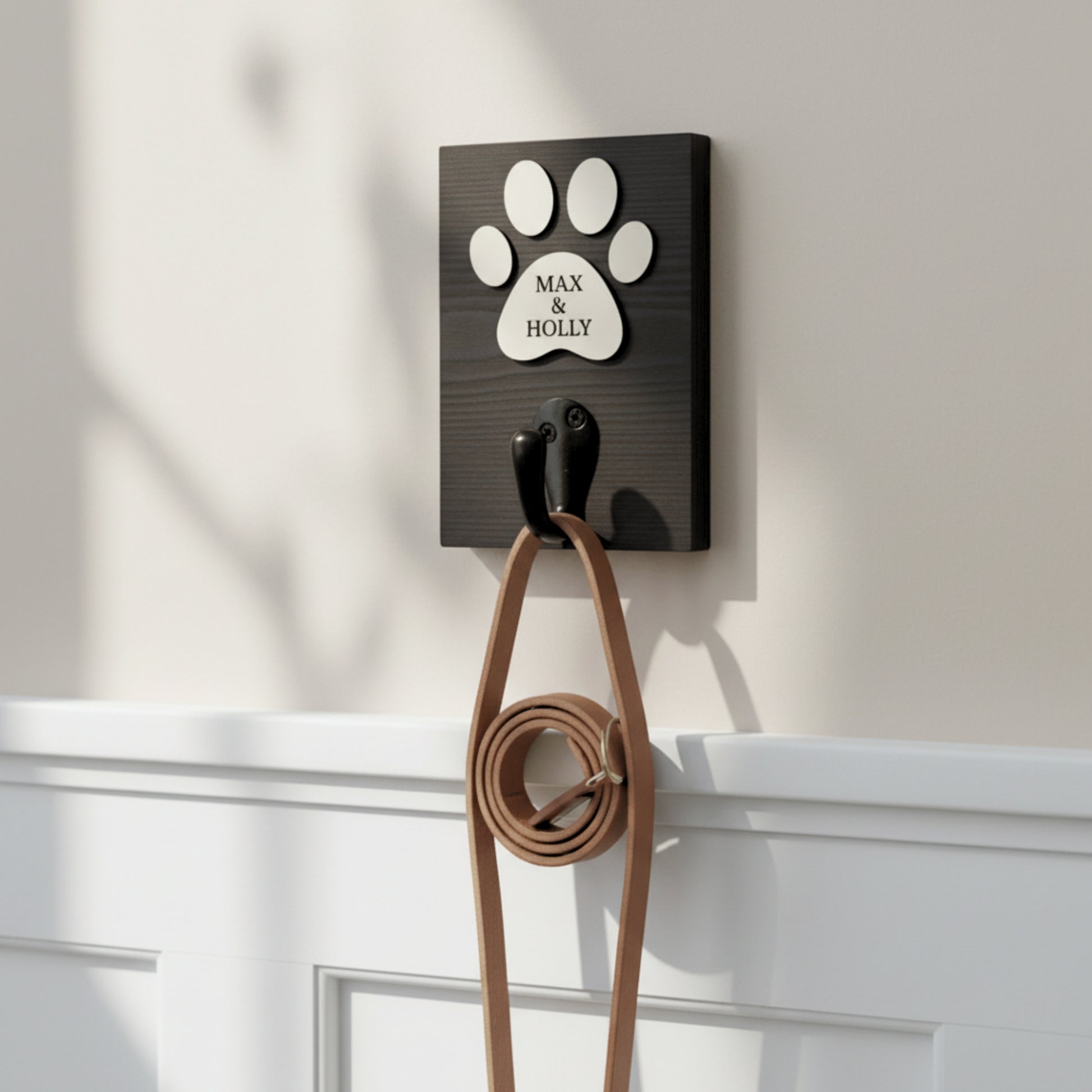 Personalised Wall Mounted Dog Lead Hook | Raised Paw Design - Mac and Lilly