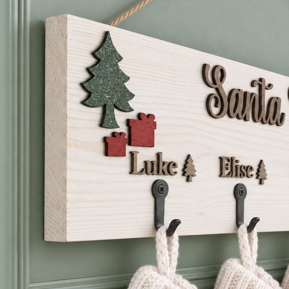 Personalised Family Christmas Stocking Holder with Raised Walnut Names | Various Sizes - Mac and Lilly
