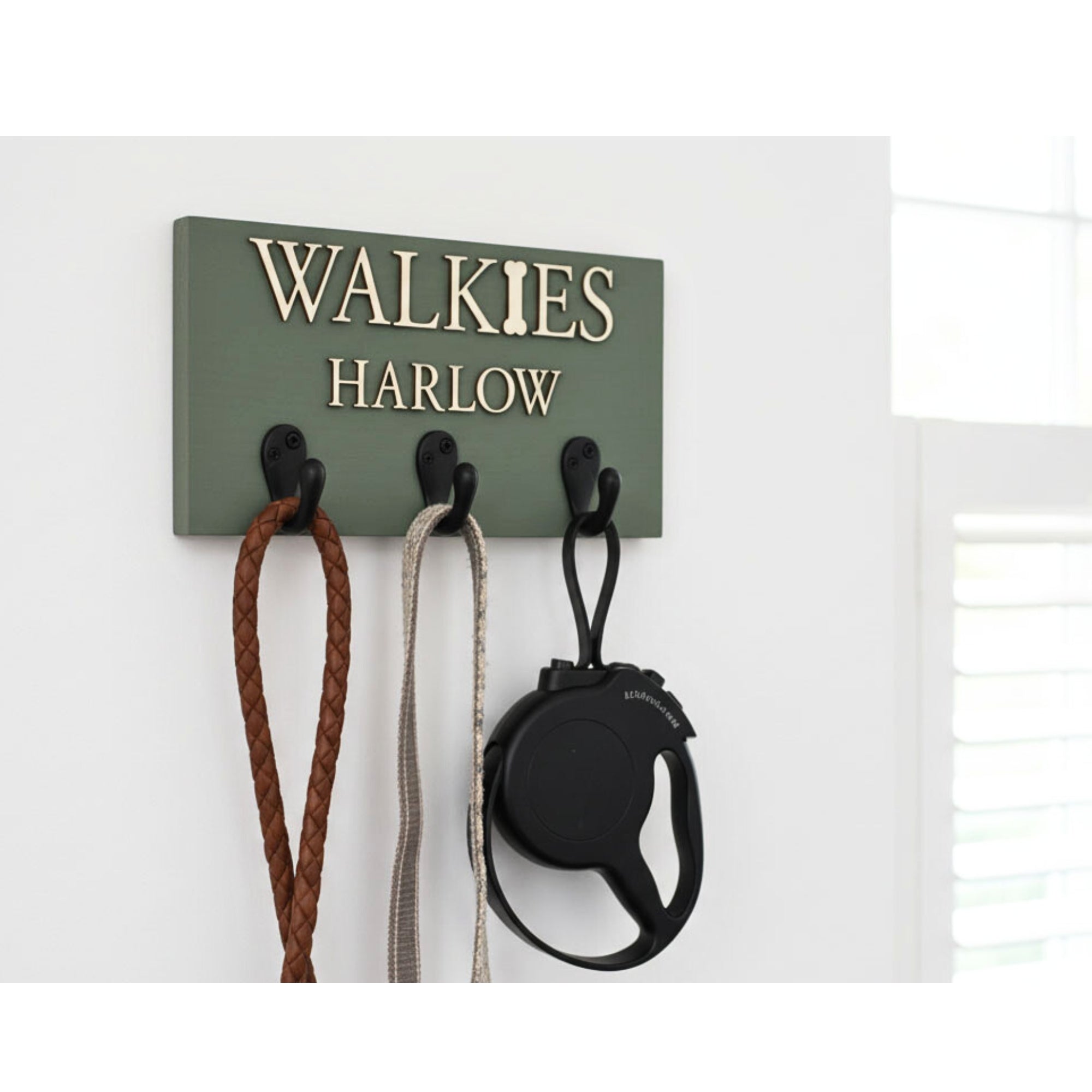 Personalised Dog Lead Hook | Solid Wood | Curated Painted Collection - Mac and Lilly