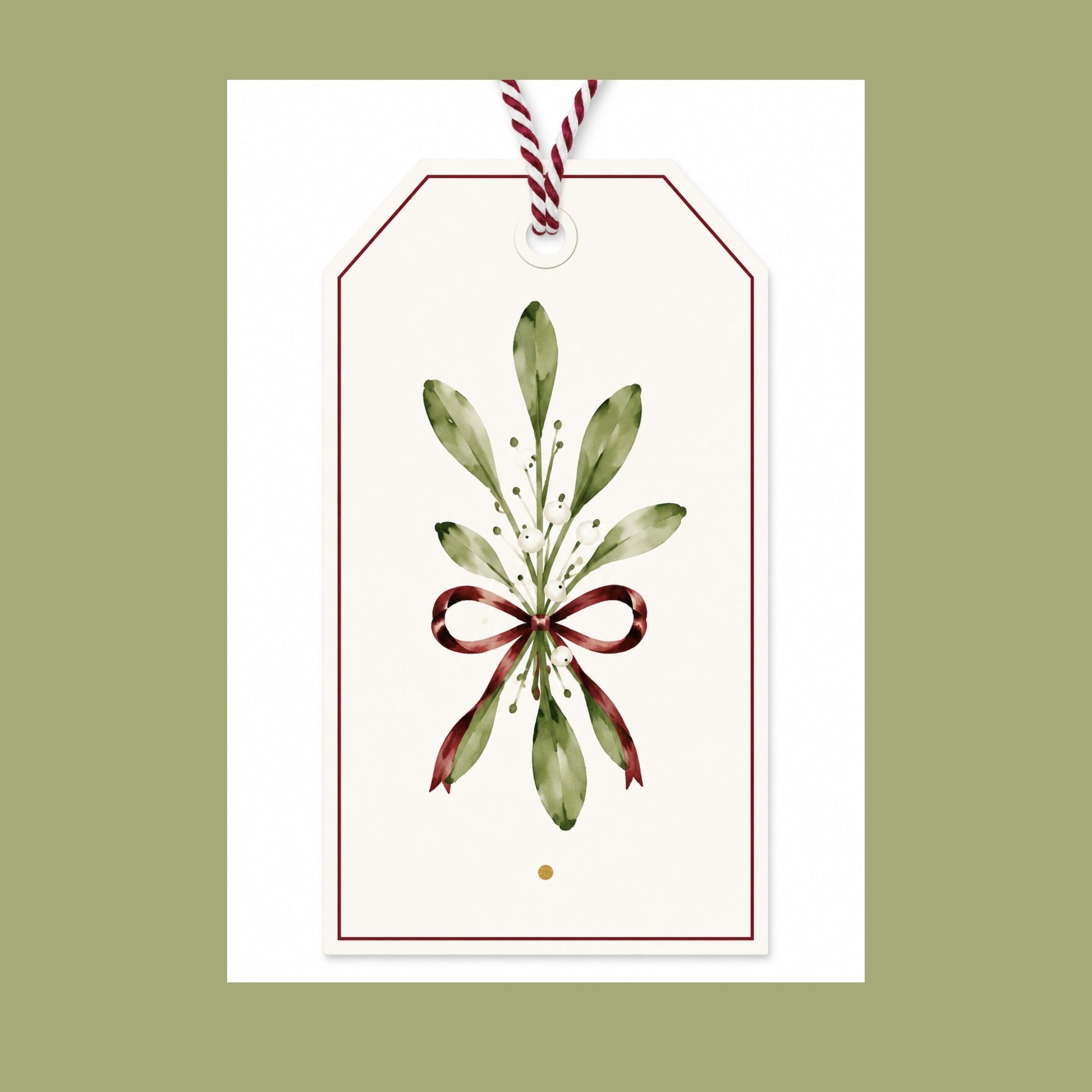 Matching mistletoe Christmas gift tag with ribbon included
