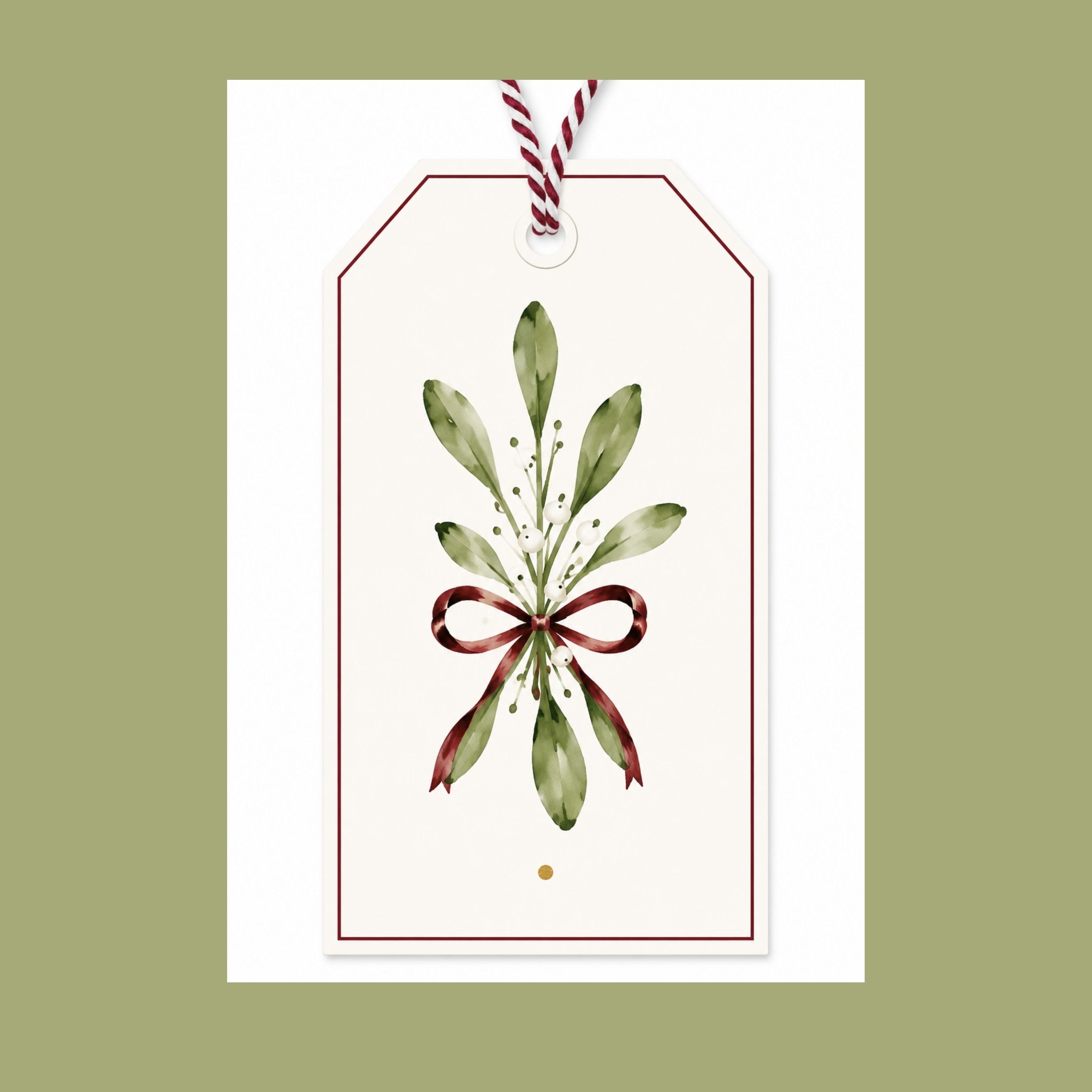 Matching mistletoe Christmas gift tag with ribbon included
