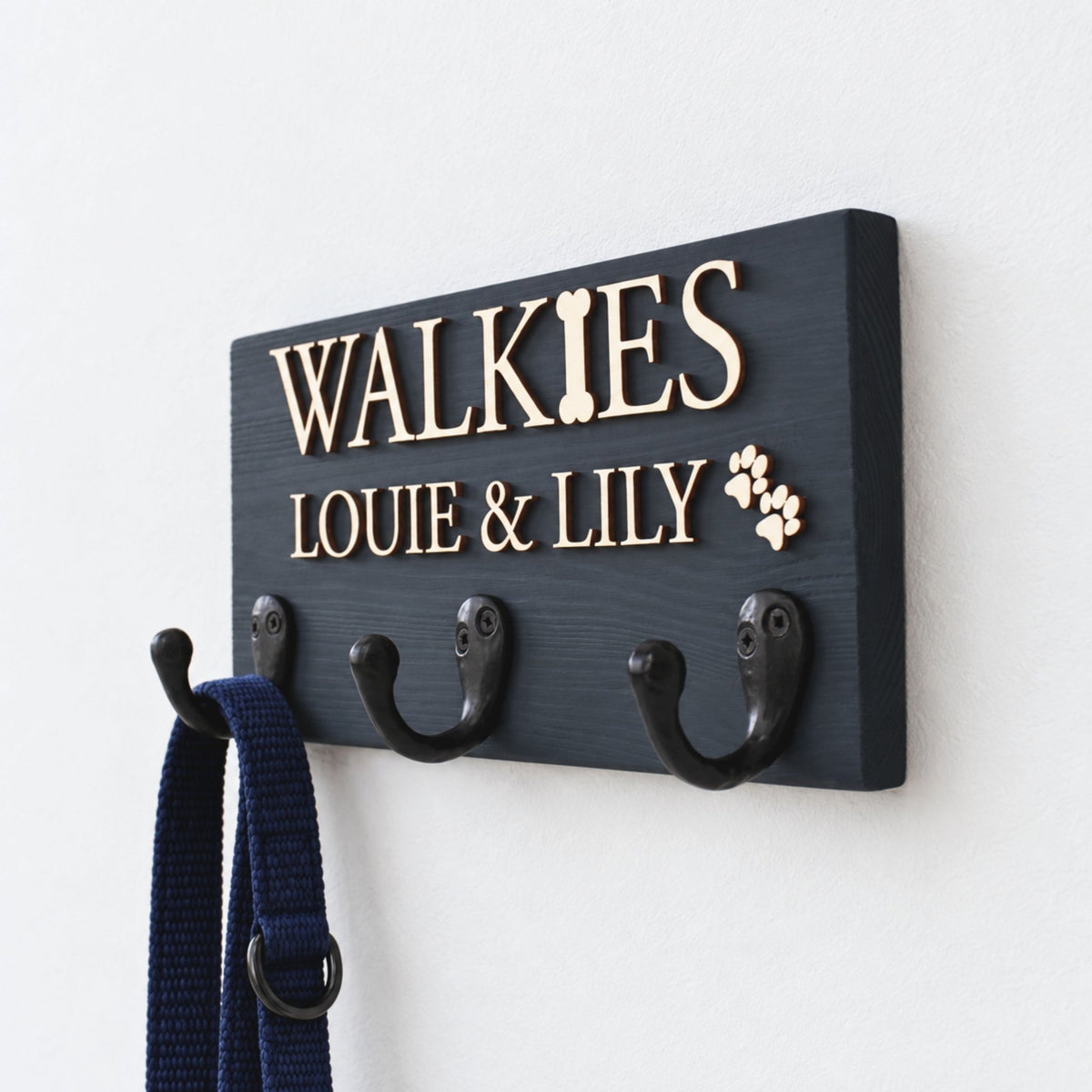 Personalised Wooden Dog Lead Holder with Raised Plywood Lettering | 2 Sizes - Mac and Lilly