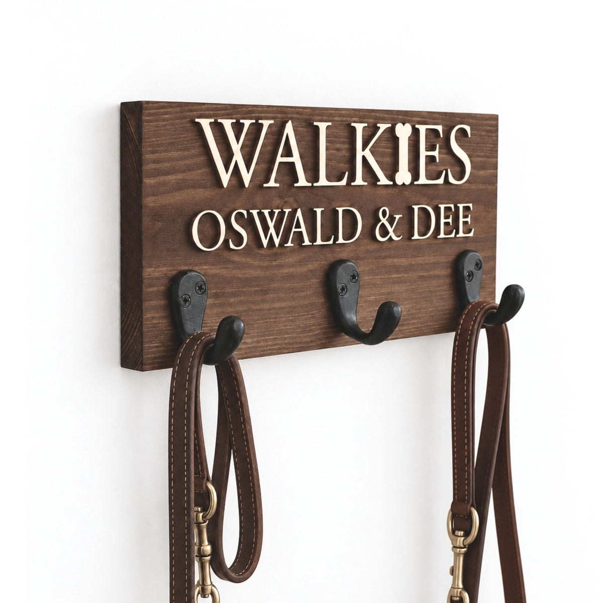Personalised Wooden Dog Lead Holder with Raised Plywood Lettering | 2 Sizes - Mac and Lilly