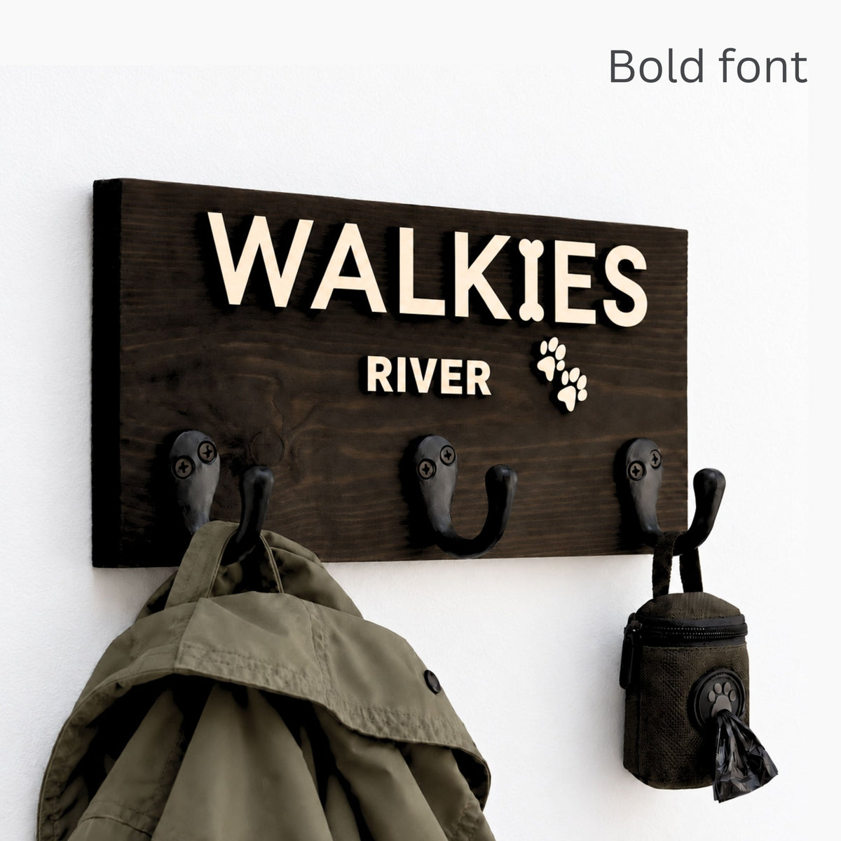 Personalised Wooden Dog Lead Holder with Raised Plywood Lettering | 2 Sizes - Mac and Lilly