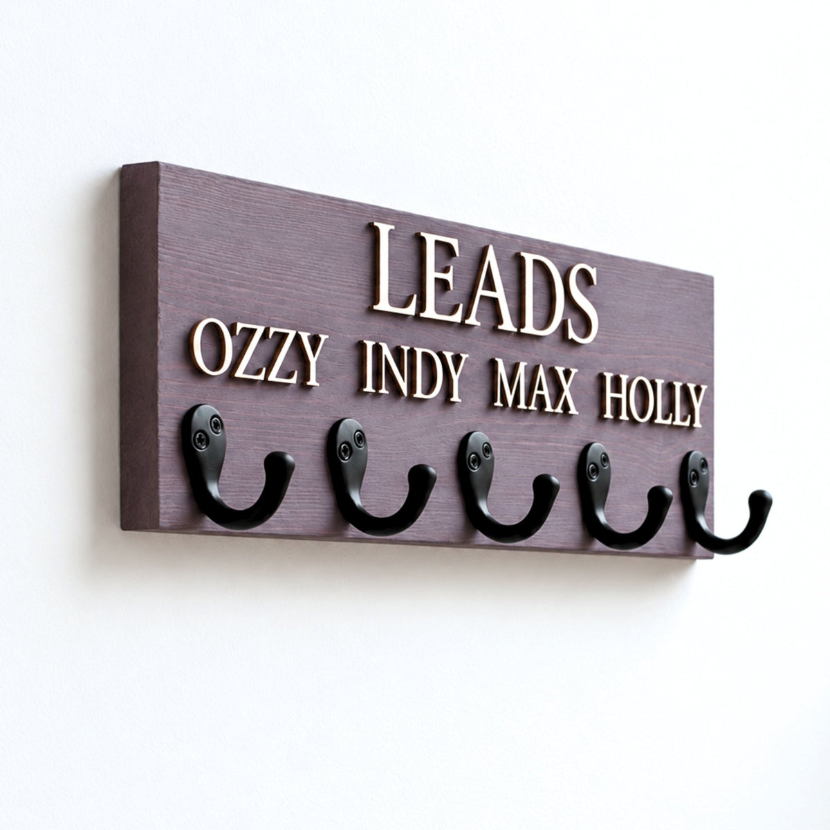 Personalised Wooden Dog Lead Holder with Raised Plywood Lettering | 2 Sizes - Mac and Lilly