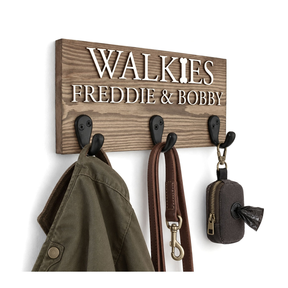 Personalised Wooden Dog Lead Holder with Raised Plywood Lettering | 2 Sizes - Mac and Lilly